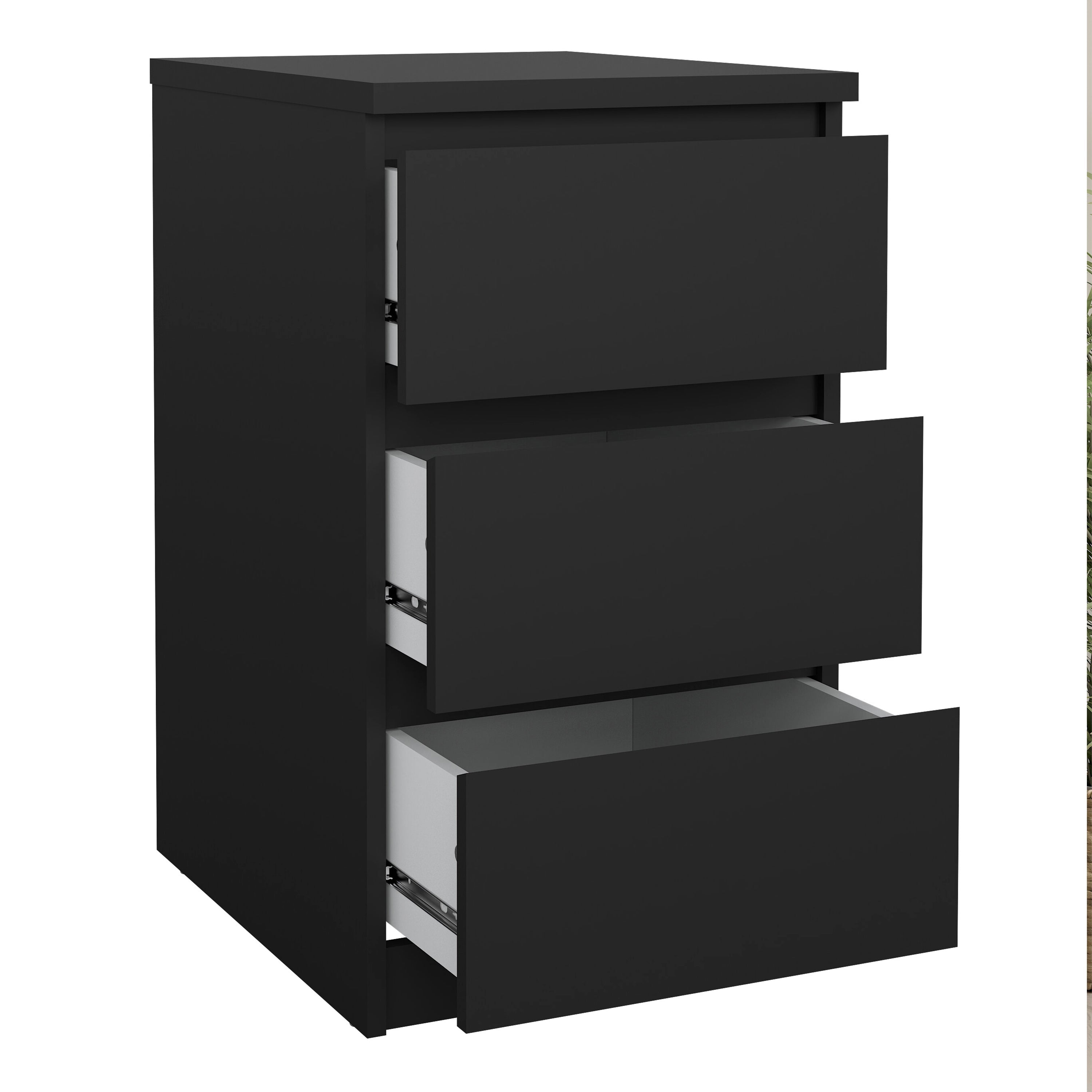 Naia Bedside 3 Drawers in Black Matt – FTG, view 4