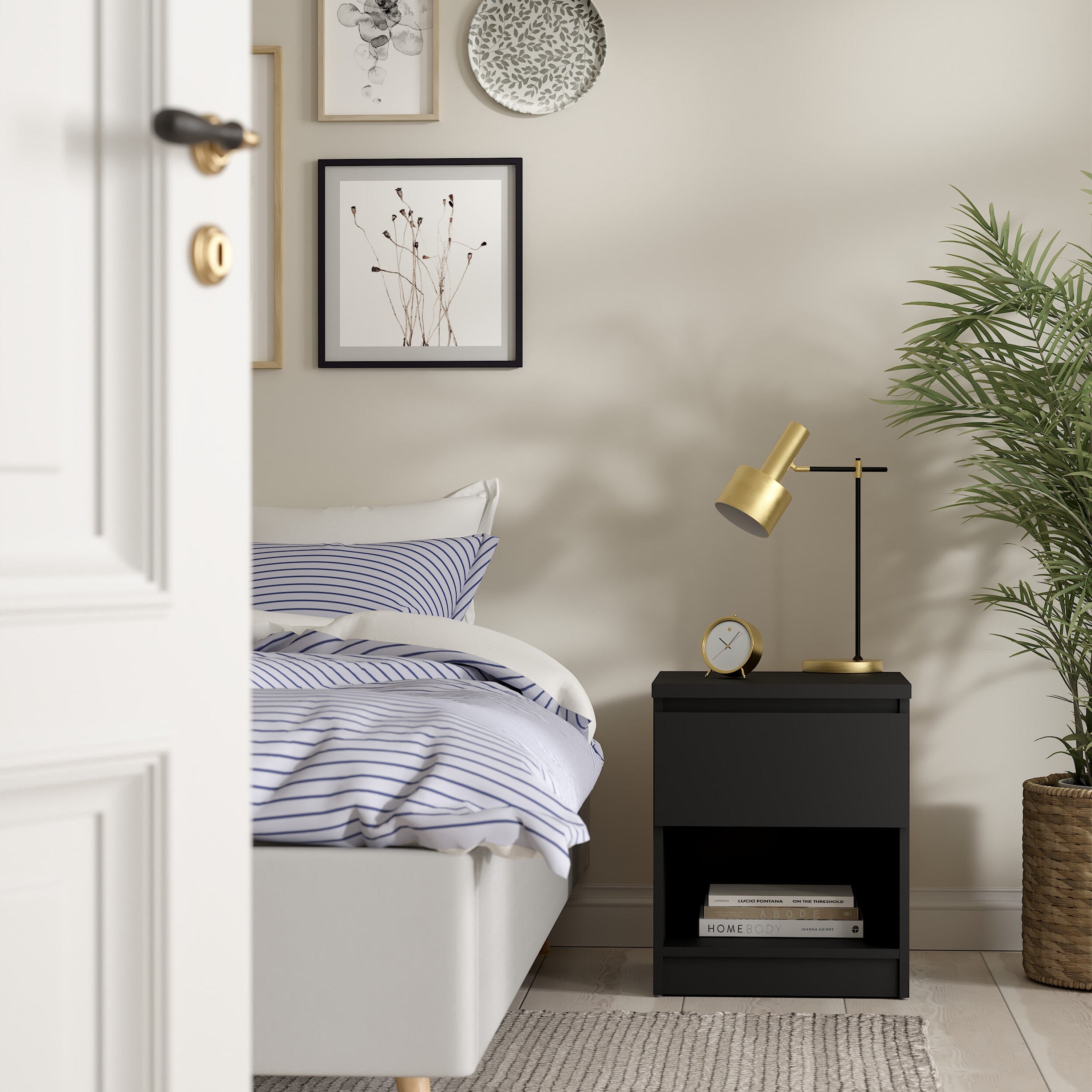 Naia Bedside 1 Drawer 1 Shelf in Black Matt – FTG, view 5