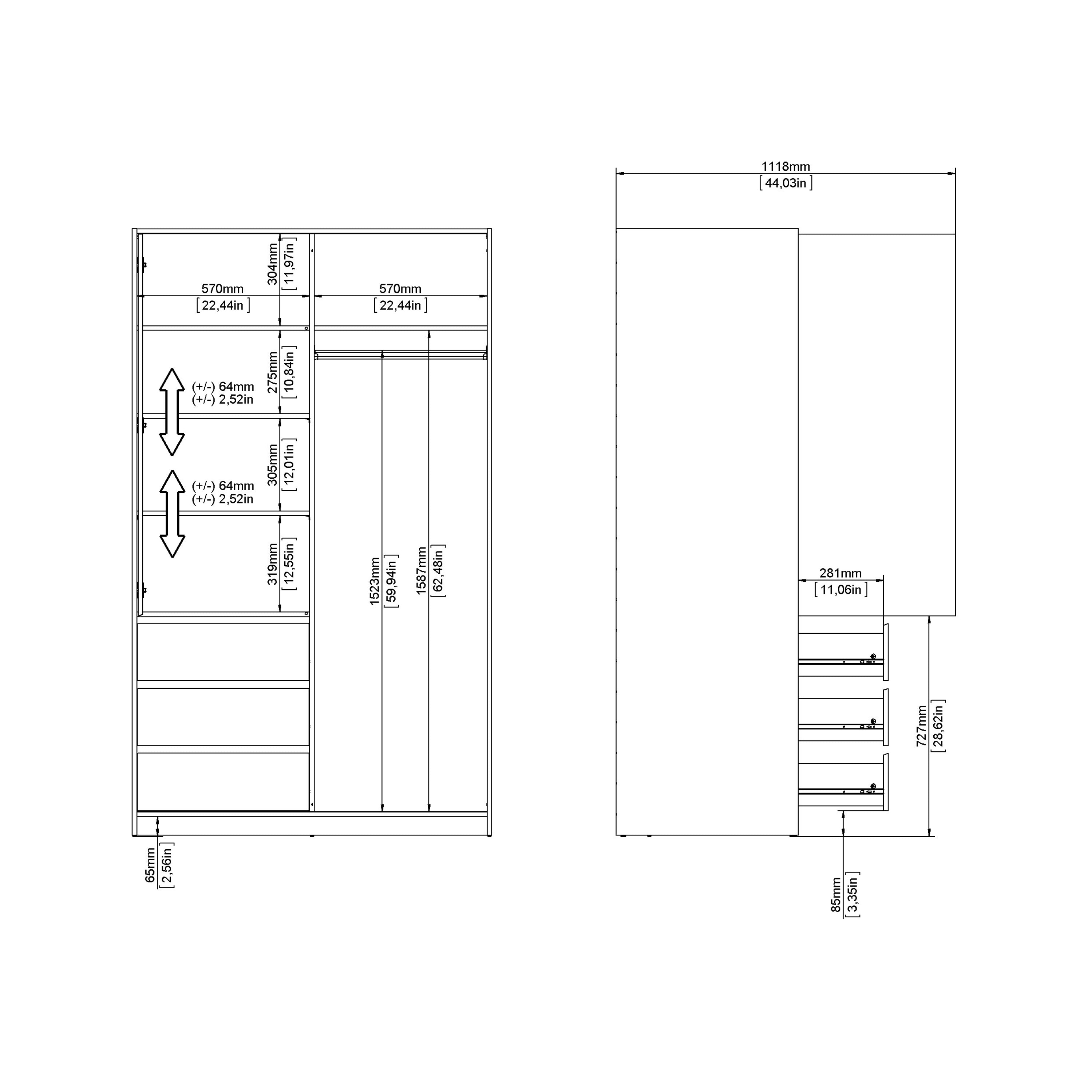 Naia Wardrobe with 1 Sliding Door 1 Door 3 Drawers in Jackson Hickory Oak – FTG, view 10