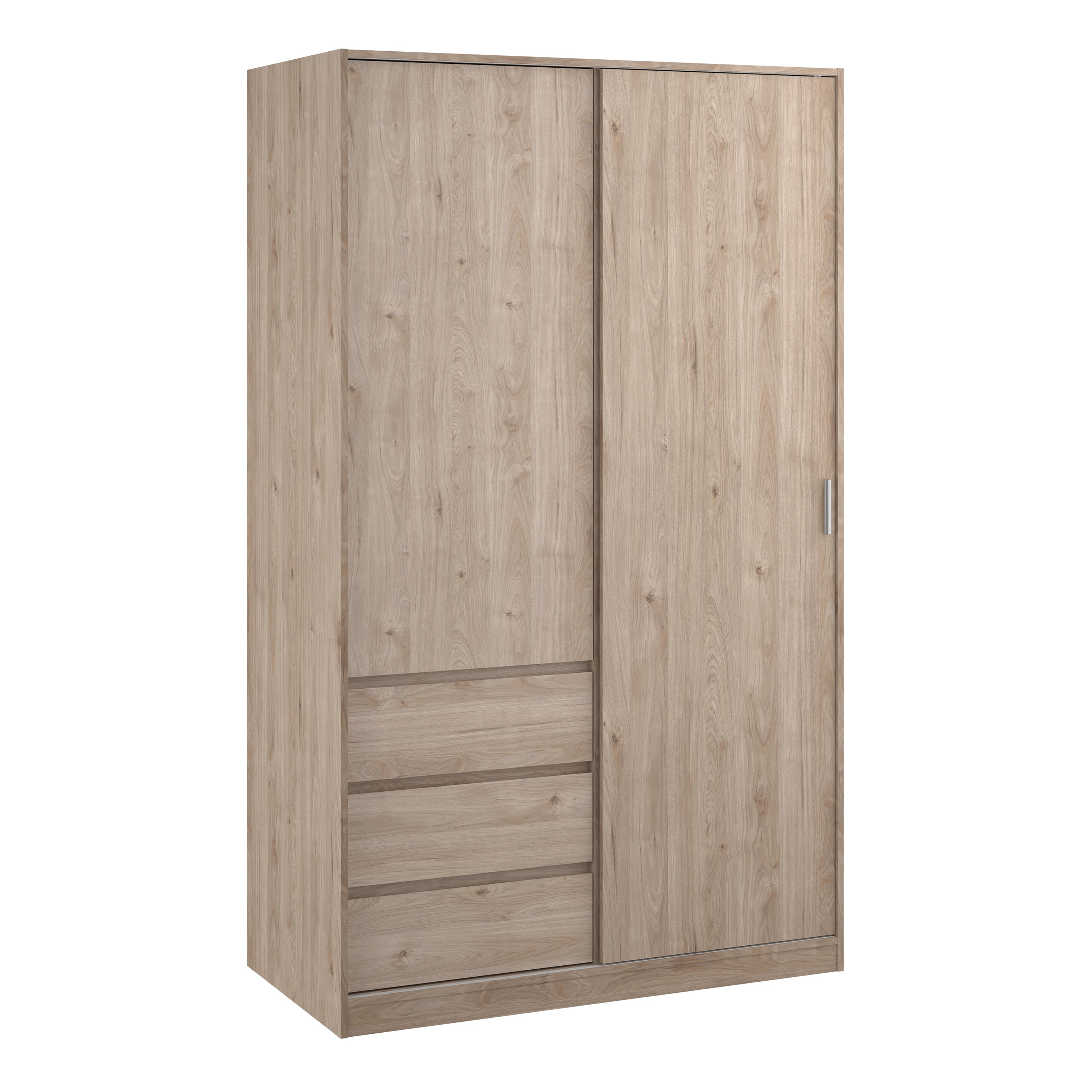 Naia Wardrobe with 1 Sliding Door 1 Door 3 Drawers in Jackson Hickory Oak – FTG