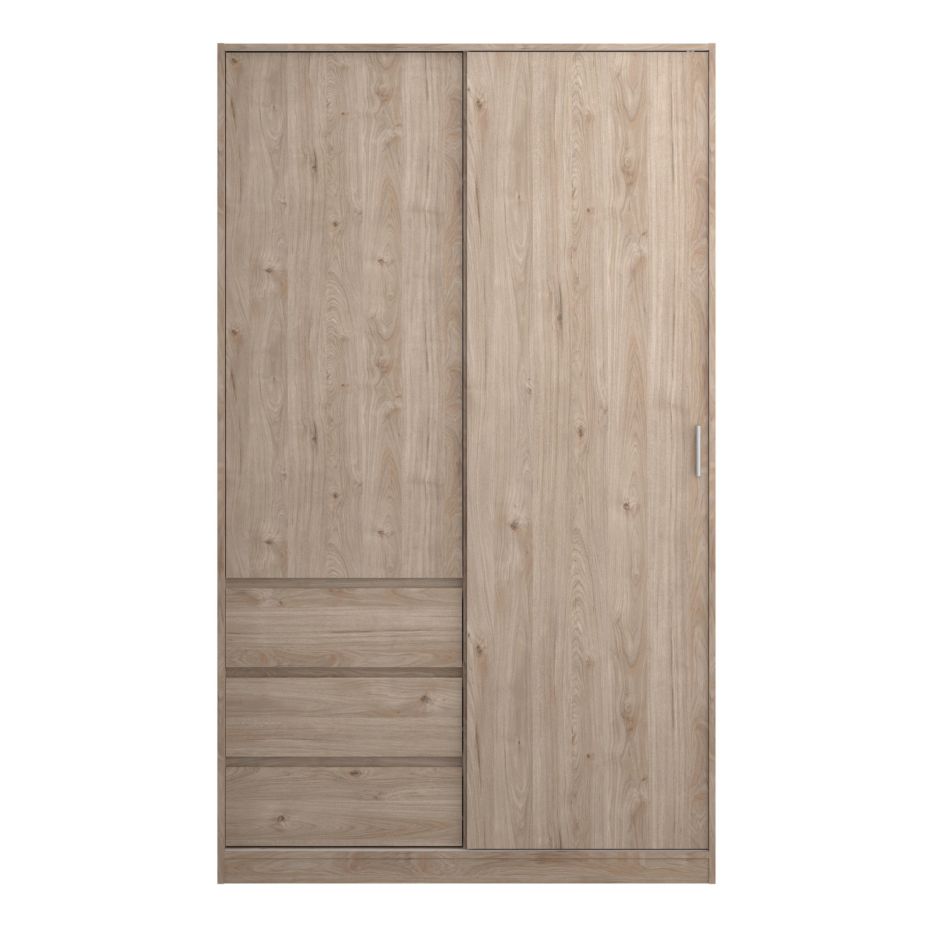 Naia Wardrobe with 1 Sliding Door 1 Door 3 Drawers in Jackson Hickory Oak – FTG, view 3
