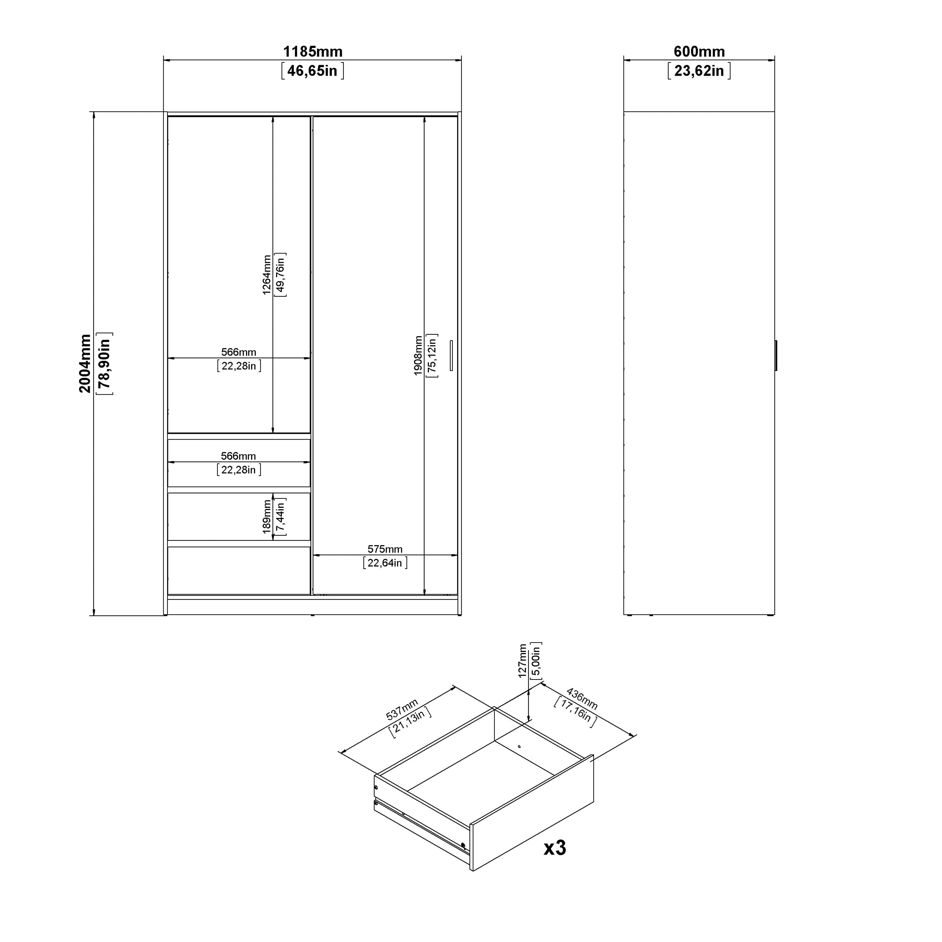 Naia Wardrobe with 1 Sliding Door 1 Door 3 Drawers in White High Gloss – FTG, view 10