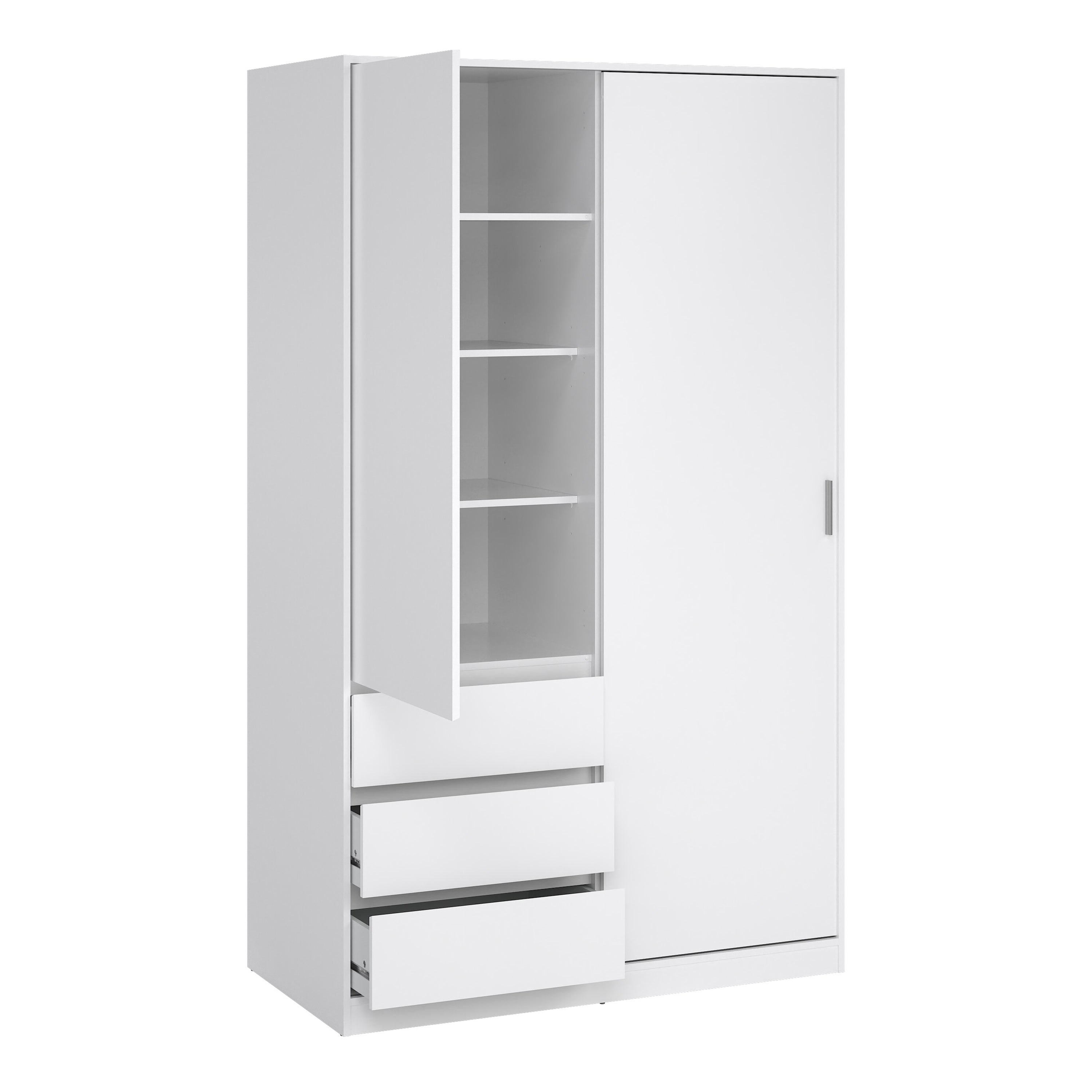 Naia Wardrobe with 1 Sliding Door 1 Door 3 Drawers in White High Gloss – FTG, view 5