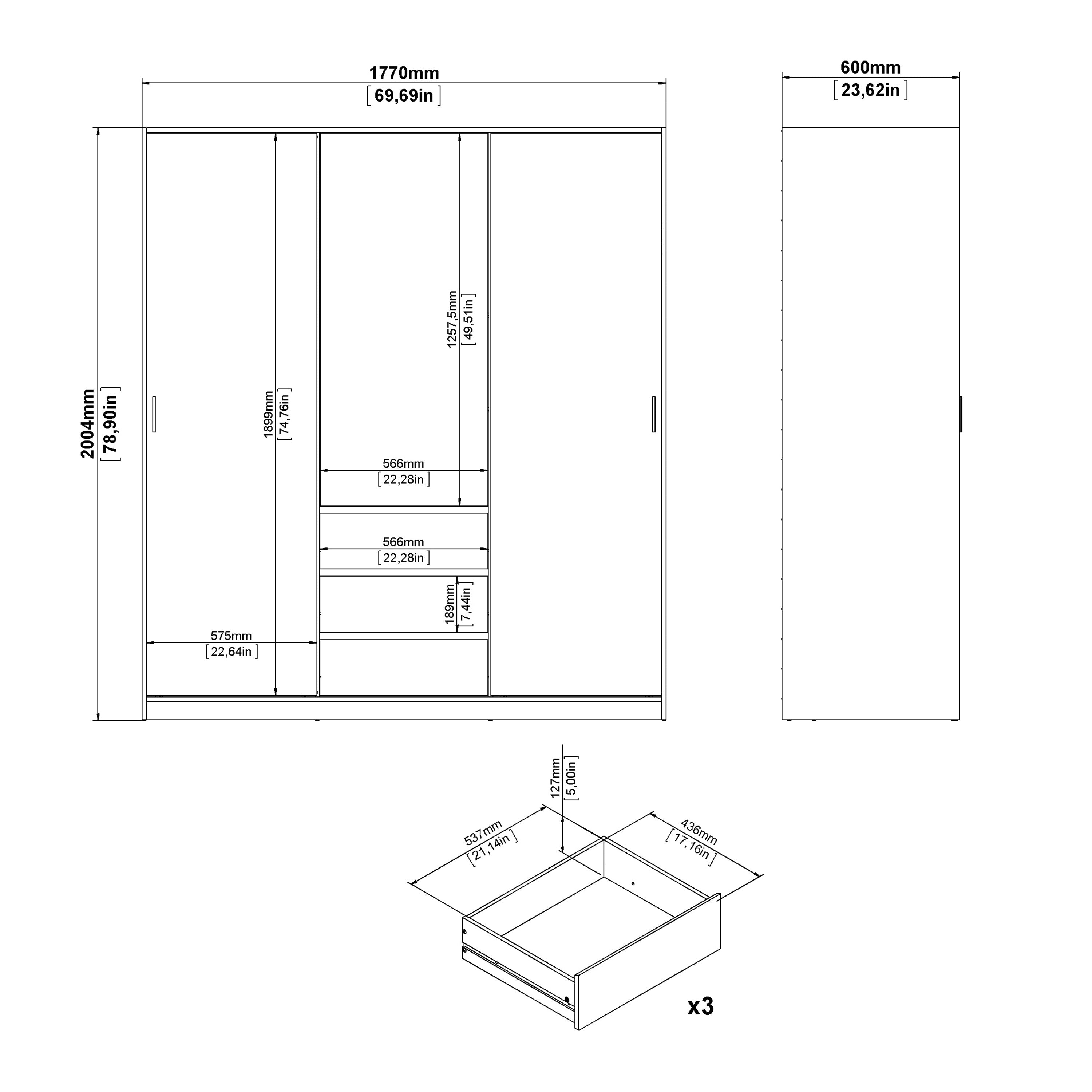 Naia Wardrobe with 2 Sliding Doors 1 Door 3 Drawers in Jackson Hickory Oak – FTG, view 10