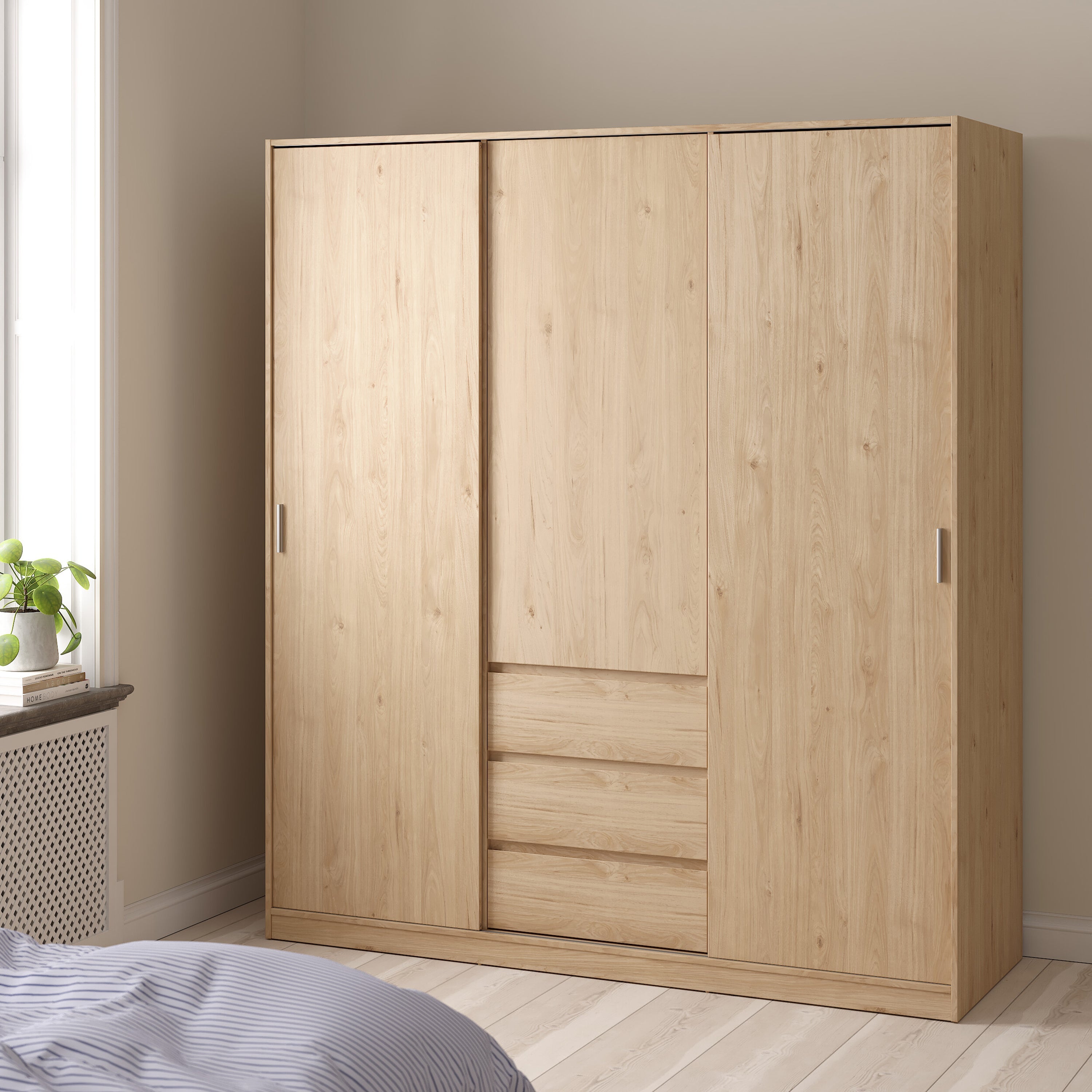 Naia Wardrobe with 2 Sliding Doors 1 Door 3 Drawers in Jackson Hickory Oak – FTG, view 6