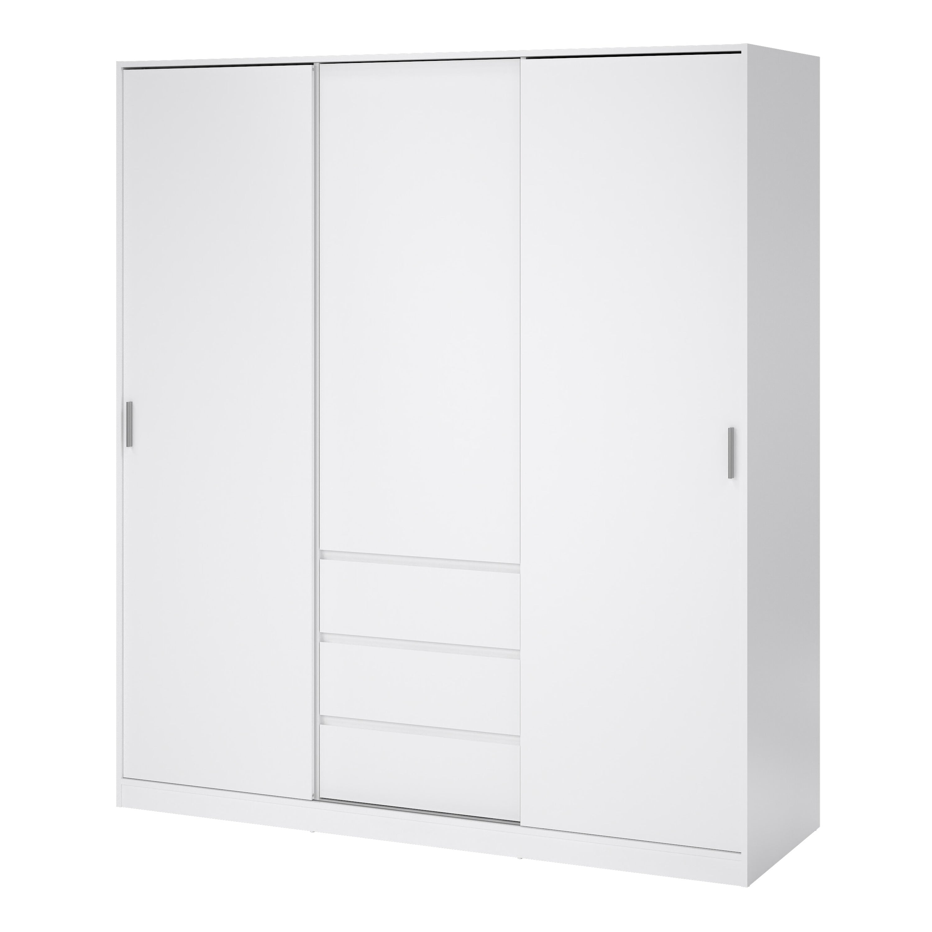 Naia Wardrobe with 2 Sliding Doors 1 Door 3 Drawers in White High Gloss – FTG, view 3