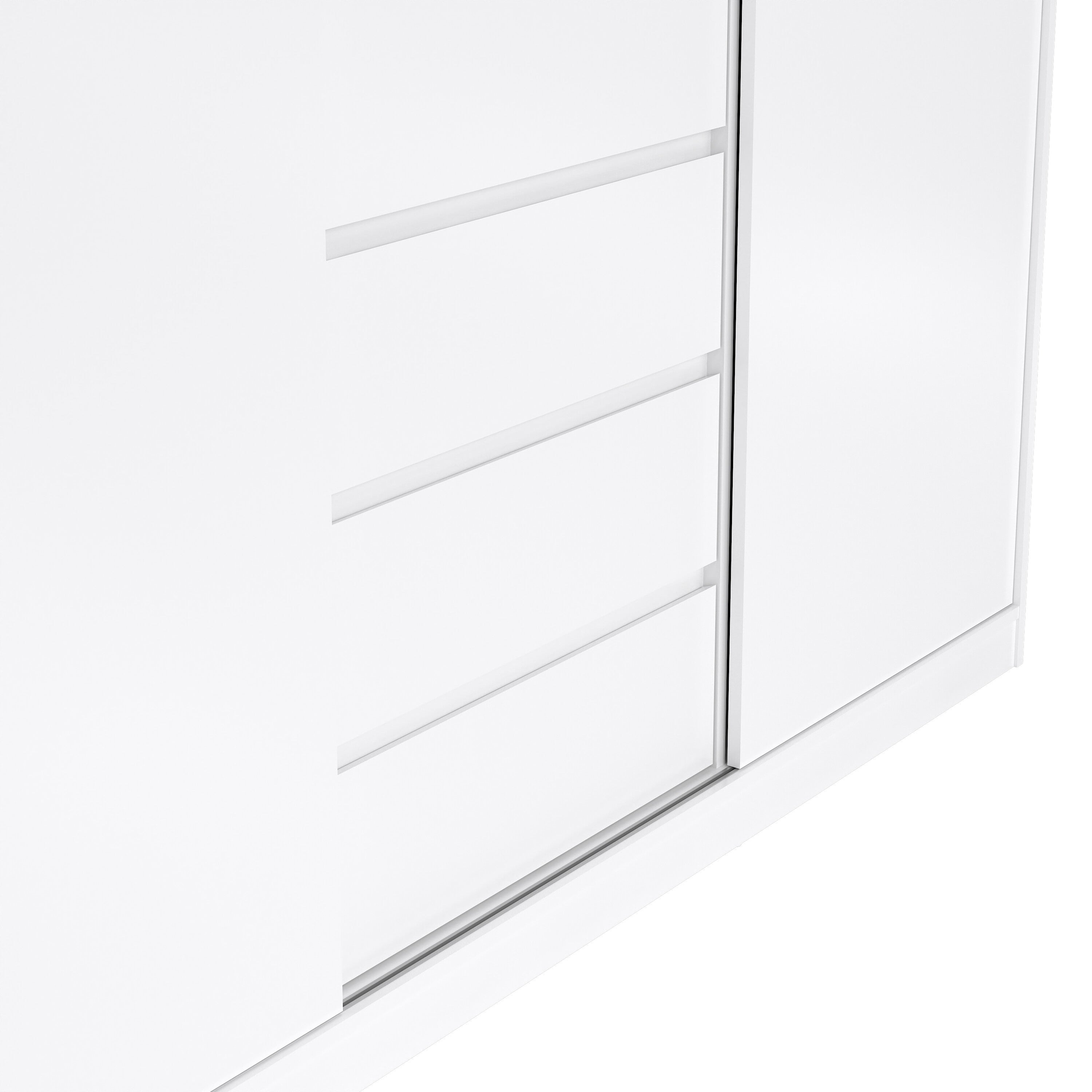 Naia Wardrobe with 2 Sliding Doors 1 Door 3 Drawers in White High Gloss – FTG, view 8
