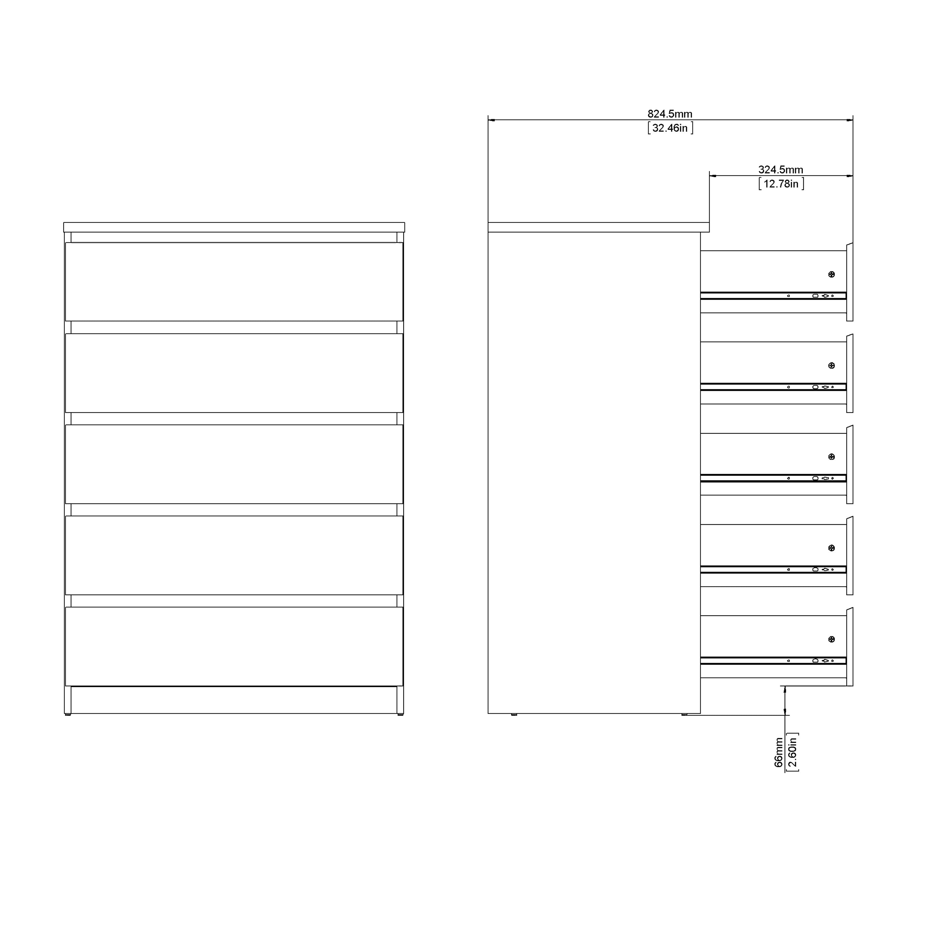 Naia Chest of 5 Drawers in White – FTG, view 3