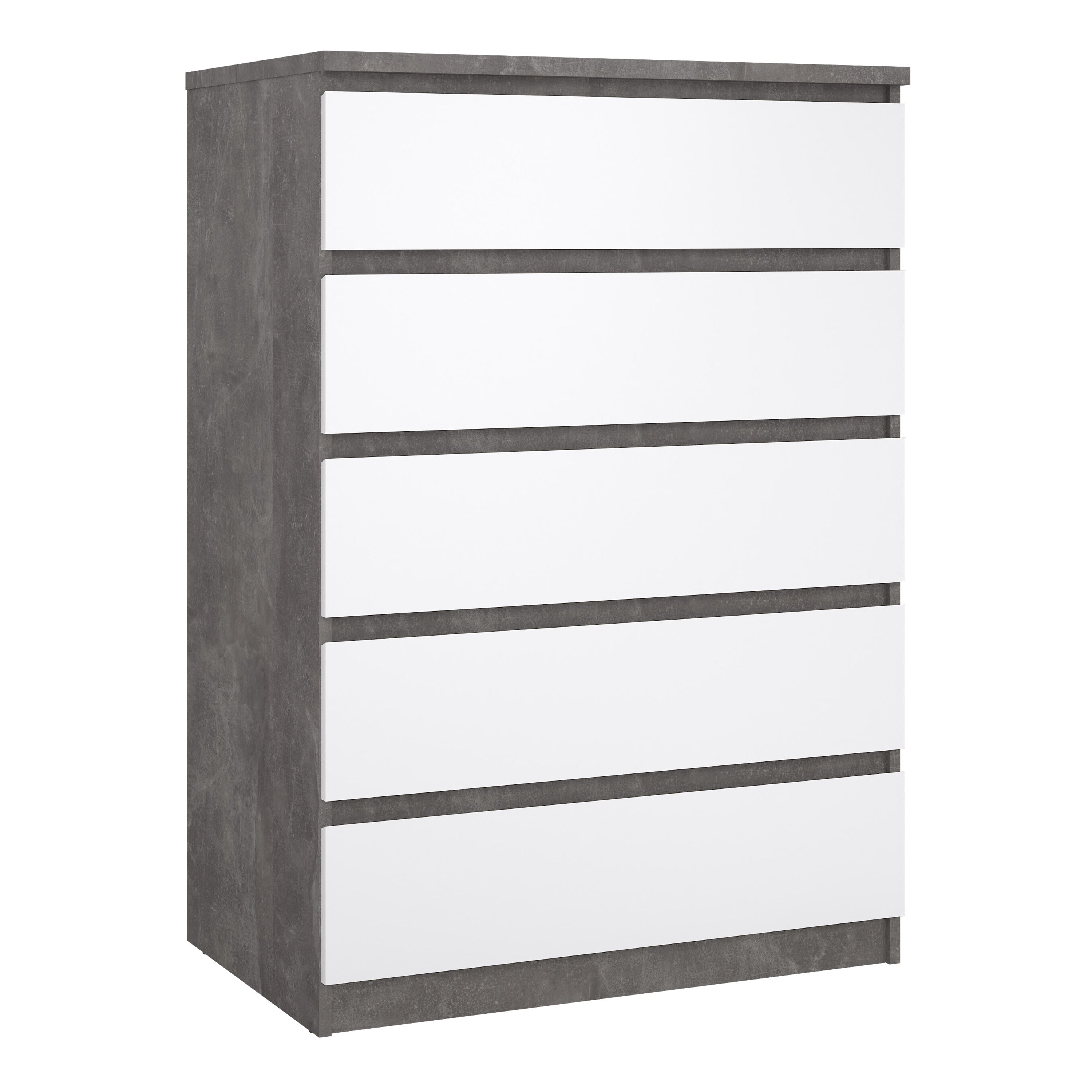 Naia Chest of 5 Drawers in Concrete and White High Gloss – FTG