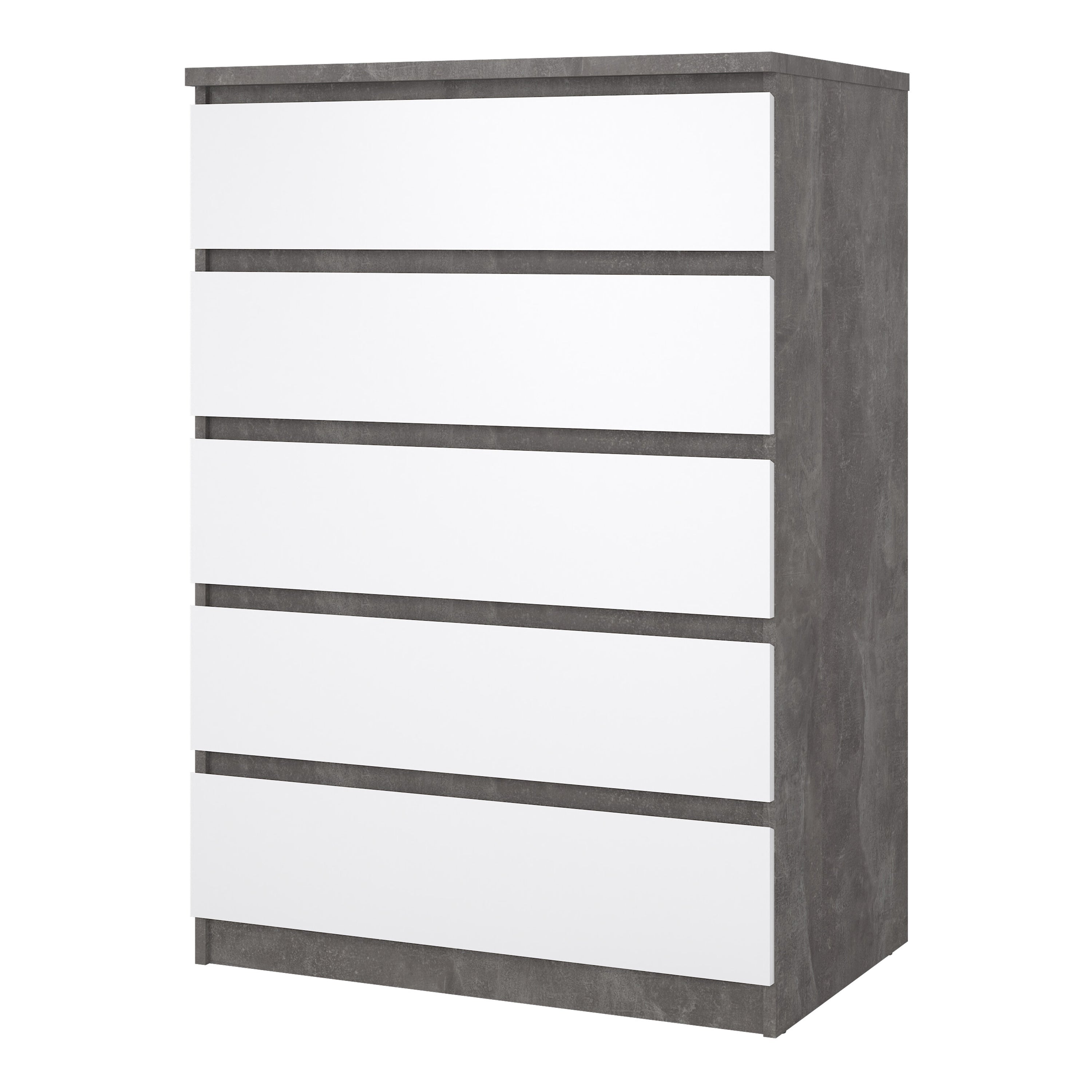 Naia Chest of 5 Drawers in Concrete and White High Gloss – FTG, view 3