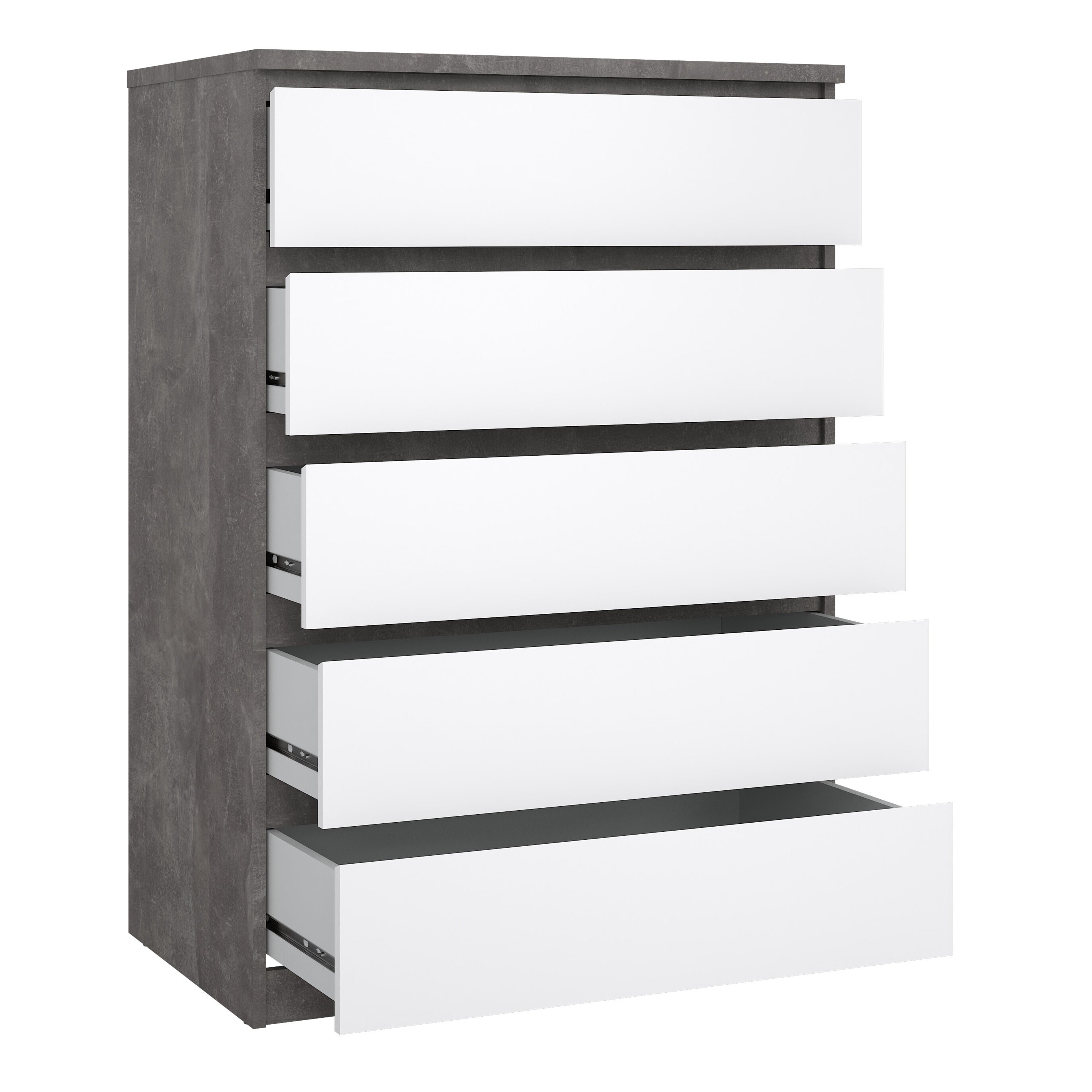 Naia Chest of 5 Drawers in Concrete and White High Gloss – FTG, view 4