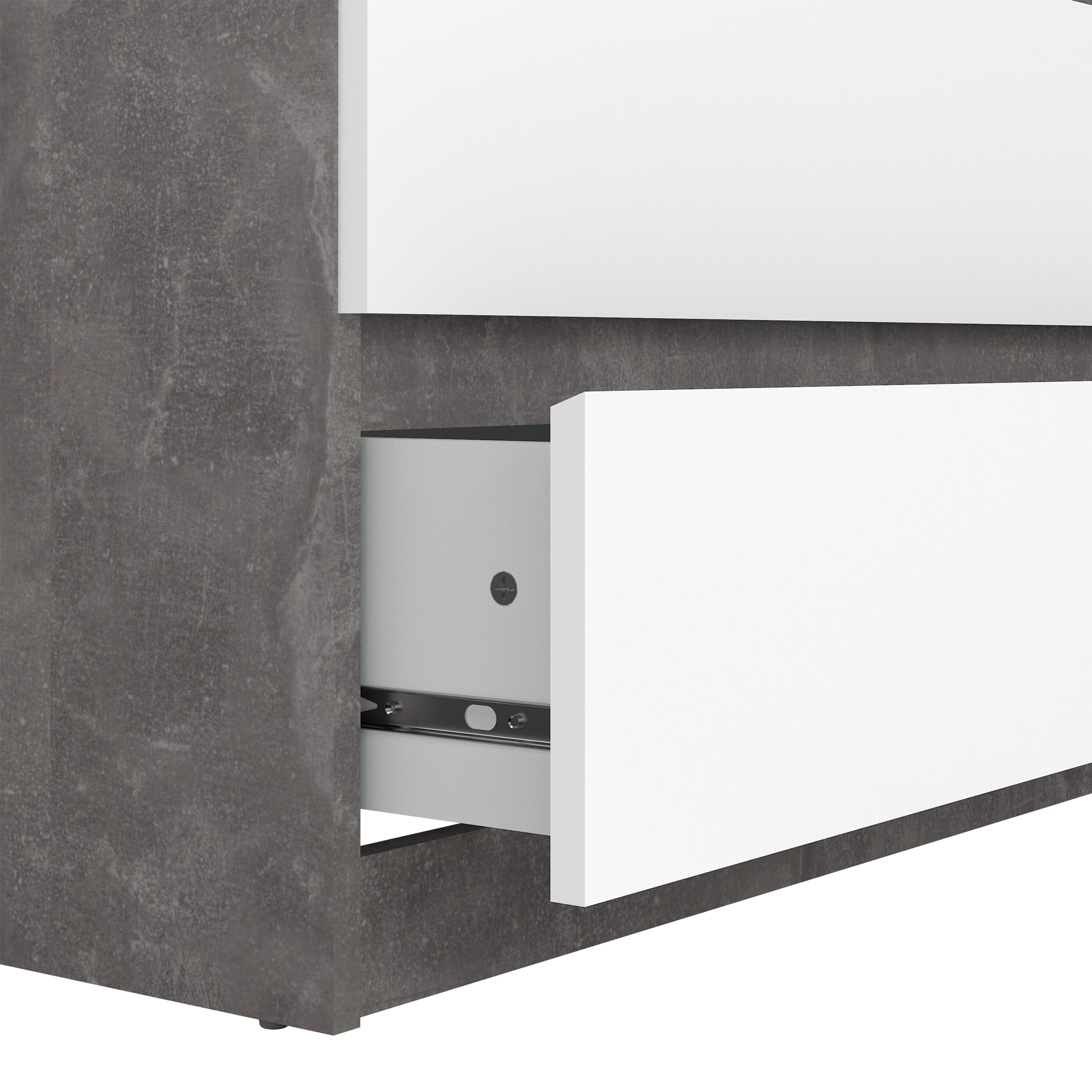 Naia Chest of 5 Drawers in Concrete and White High Gloss – FTG, view 7