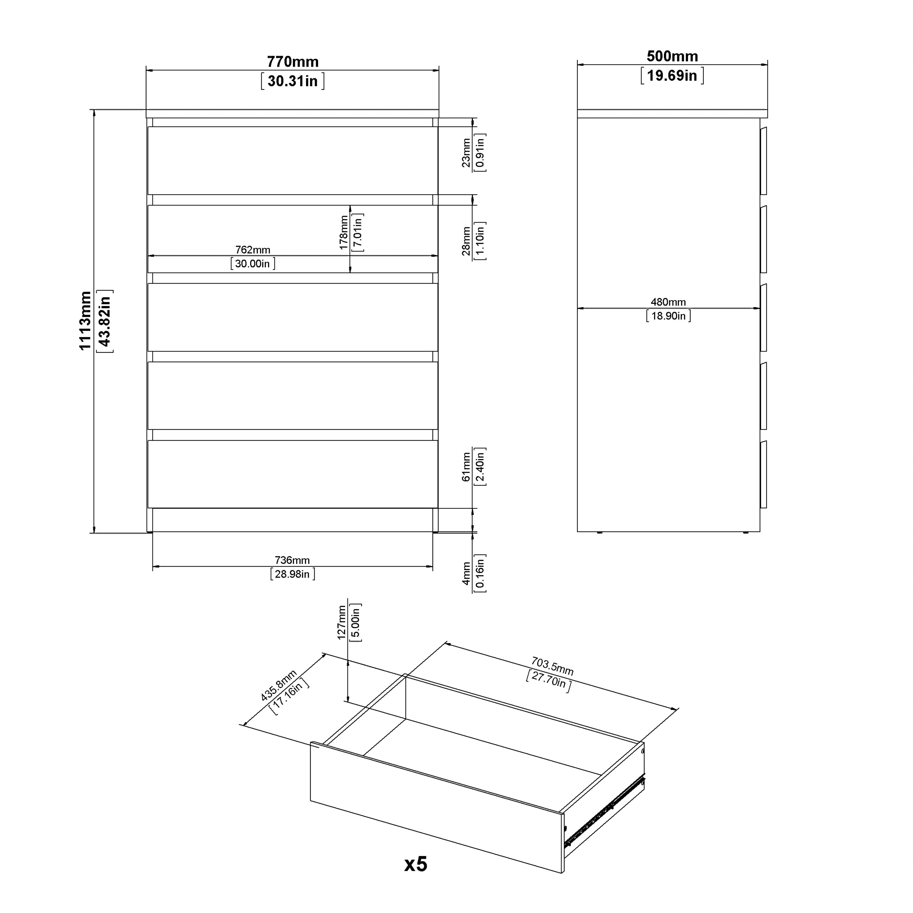 Naia Chest of 5 Drawers in White High Gloss – FTG, view 8