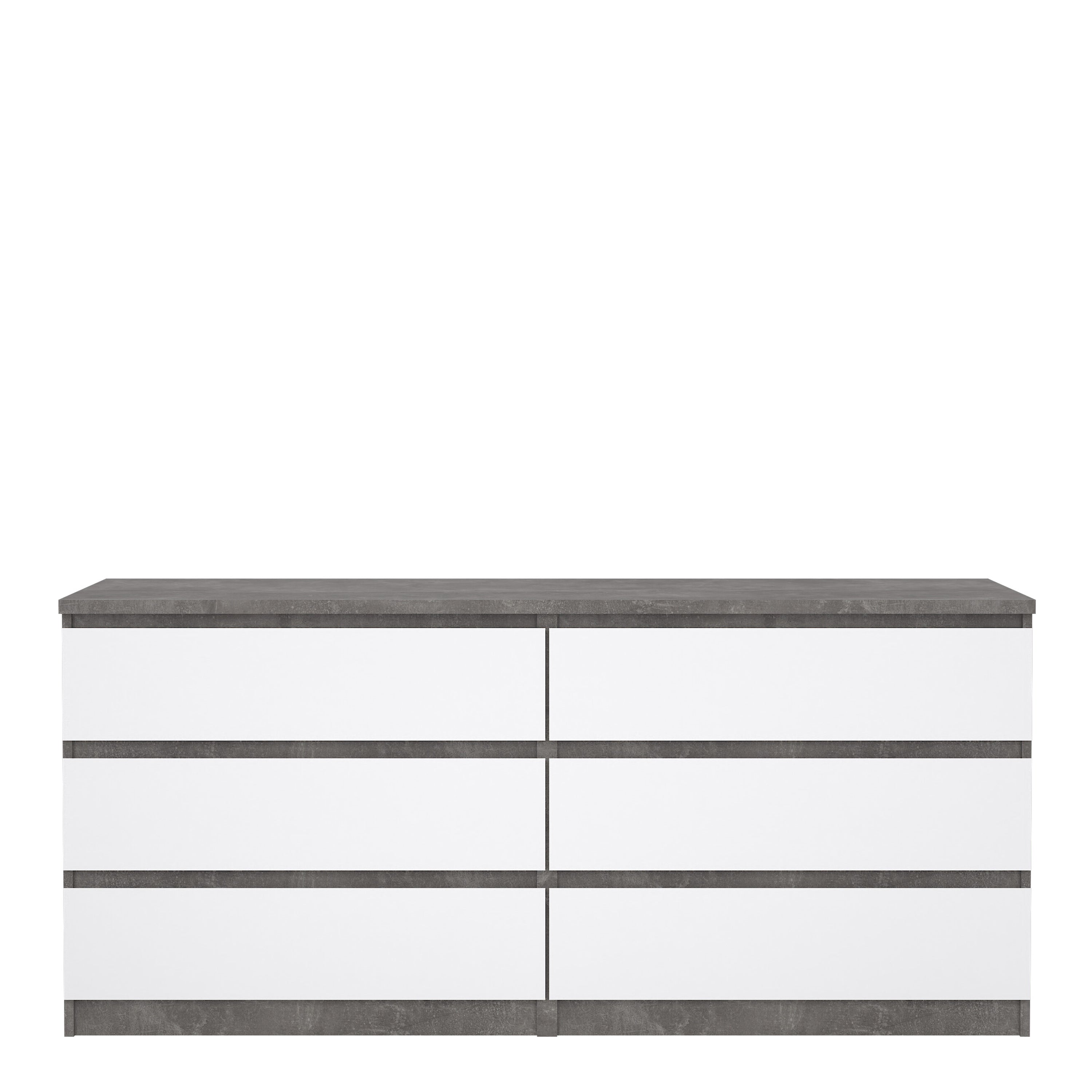 Naia Wide Chest of 6 Drawers (3+3) in Concrete and White High Gloss – FTG, view 2