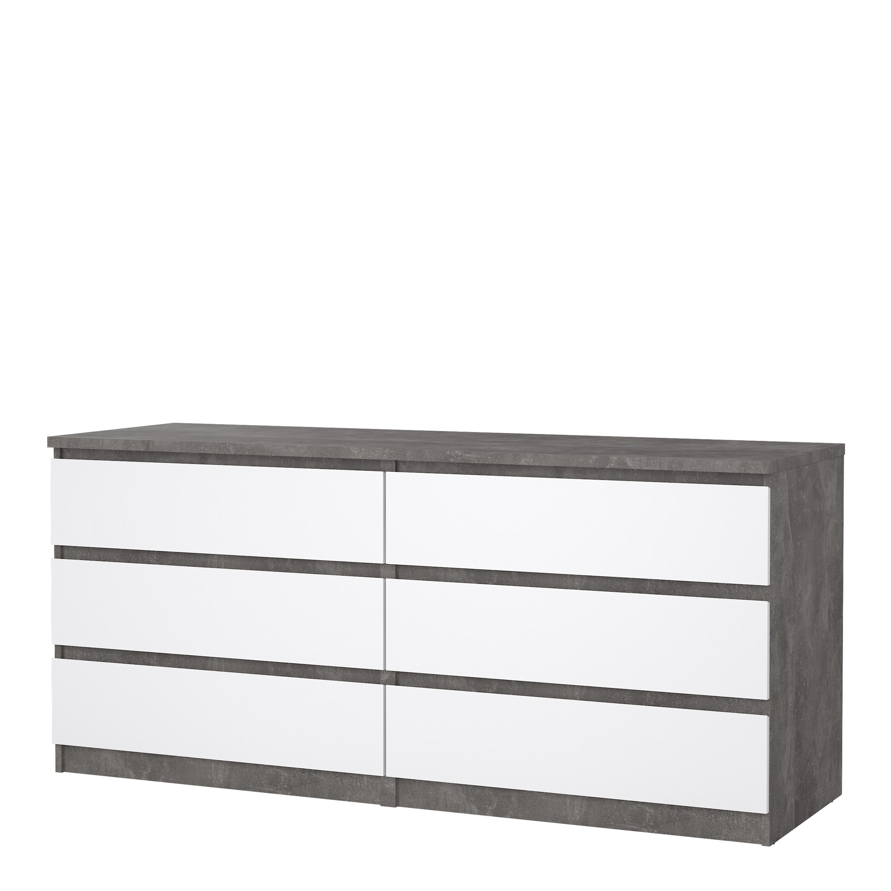 Naia Wide Chest of 6 Drawers (3+3) in Concrete and White High Gloss – FTG, view 3