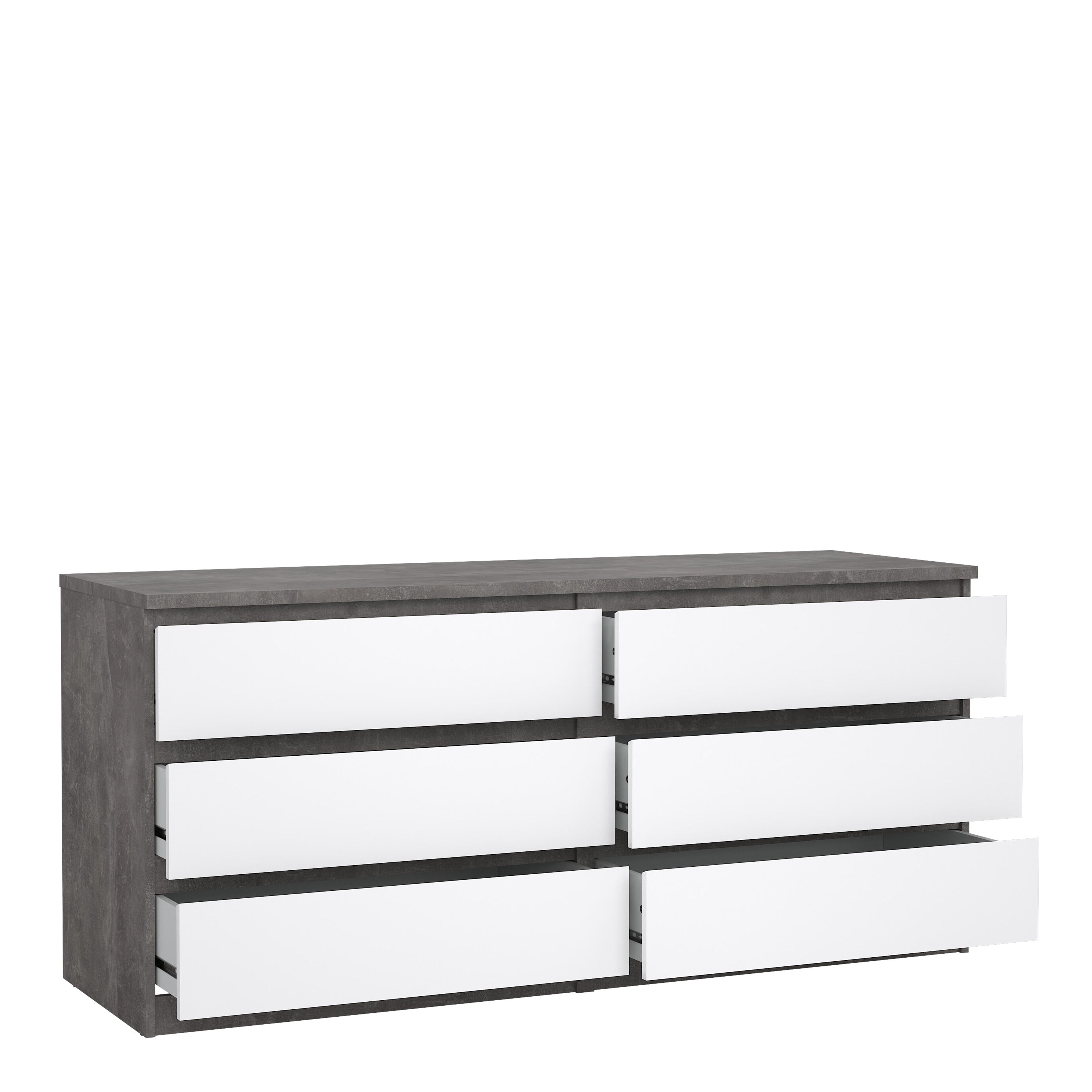 Naia Wide Chest of 6 Drawers (3+3) in Concrete and White High Gloss – FTG, view 4