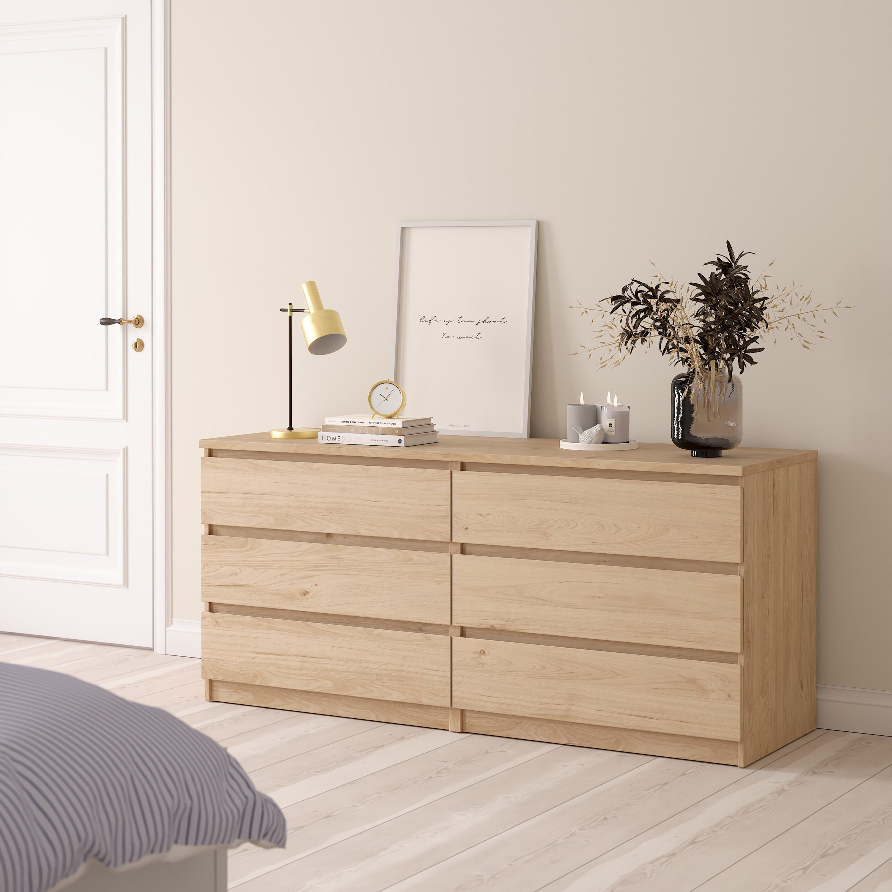 Naia Wide Chest of 6 Drawers (3+3) in Jackson Hickory Oak – FTG, view 5