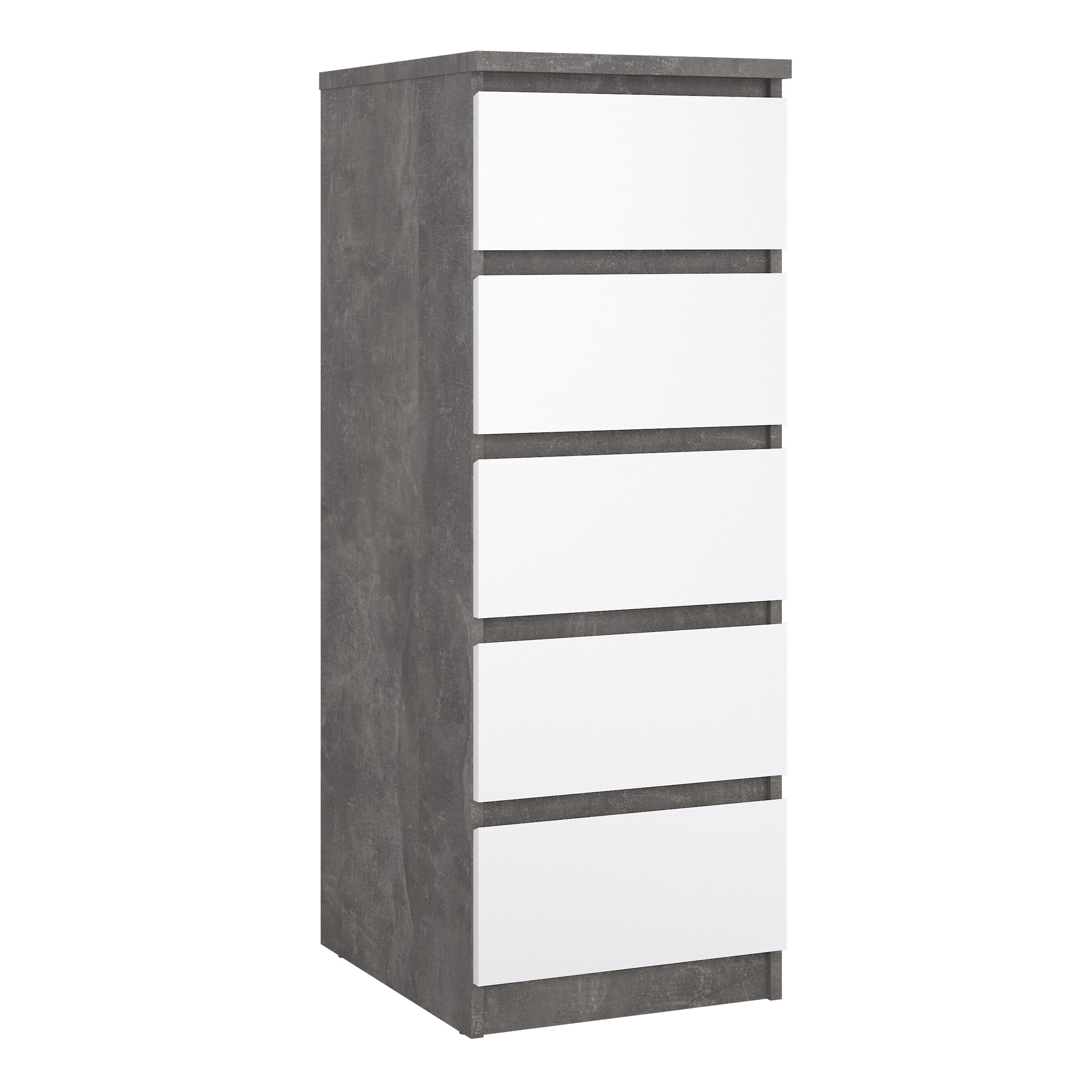 Naia Narrow Chest of 5 Drawers in Concrete and White High Gloss – FTG