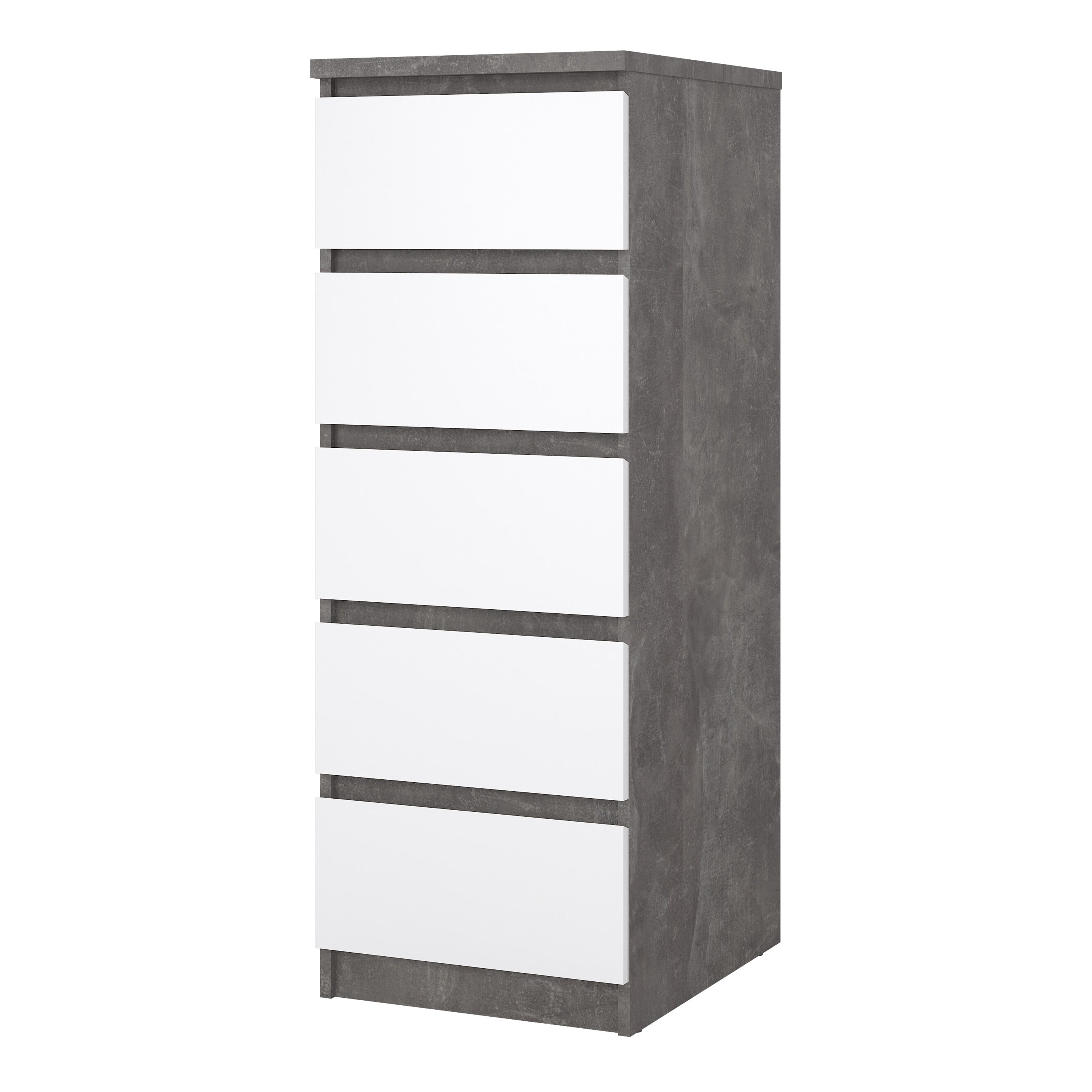 Naia Narrow Chest of 5 Drawers in Concrete and White High Gloss – FTG, view 3