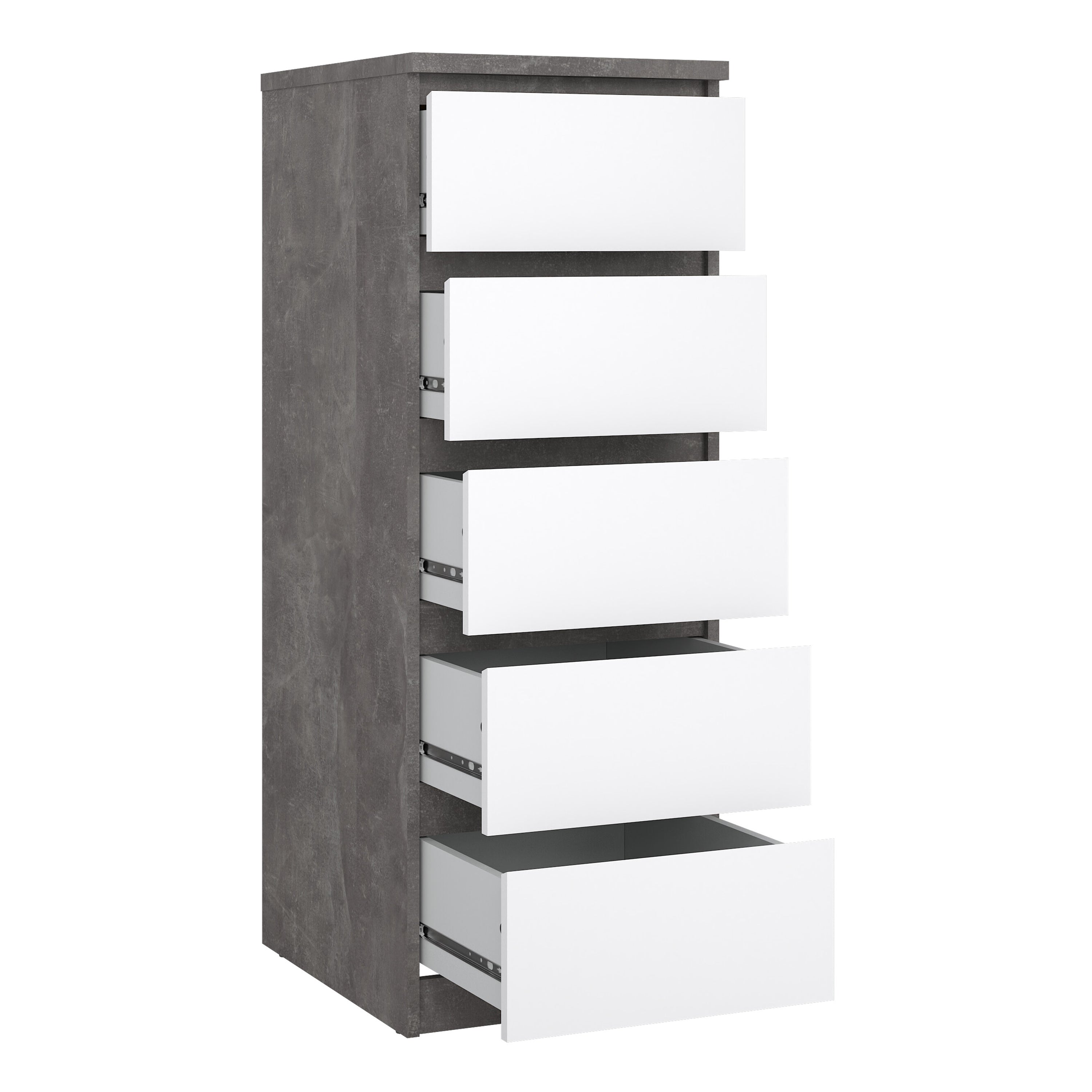 Naia Narrow Chest of 5 Drawers in Concrete and White High Gloss – FTG, view 4