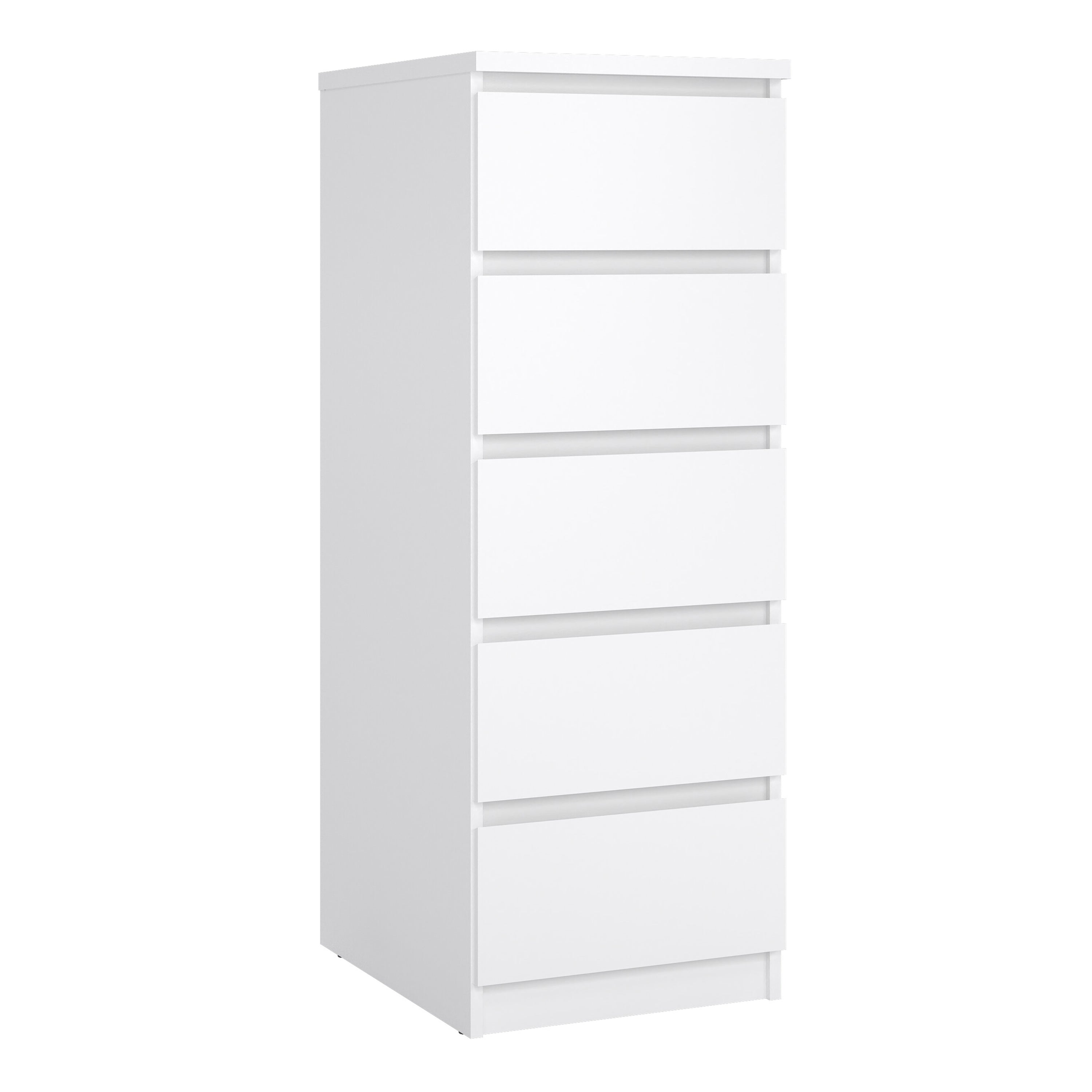Naia Narrow Chest of 5 Drawers in White High Gloss – FTG