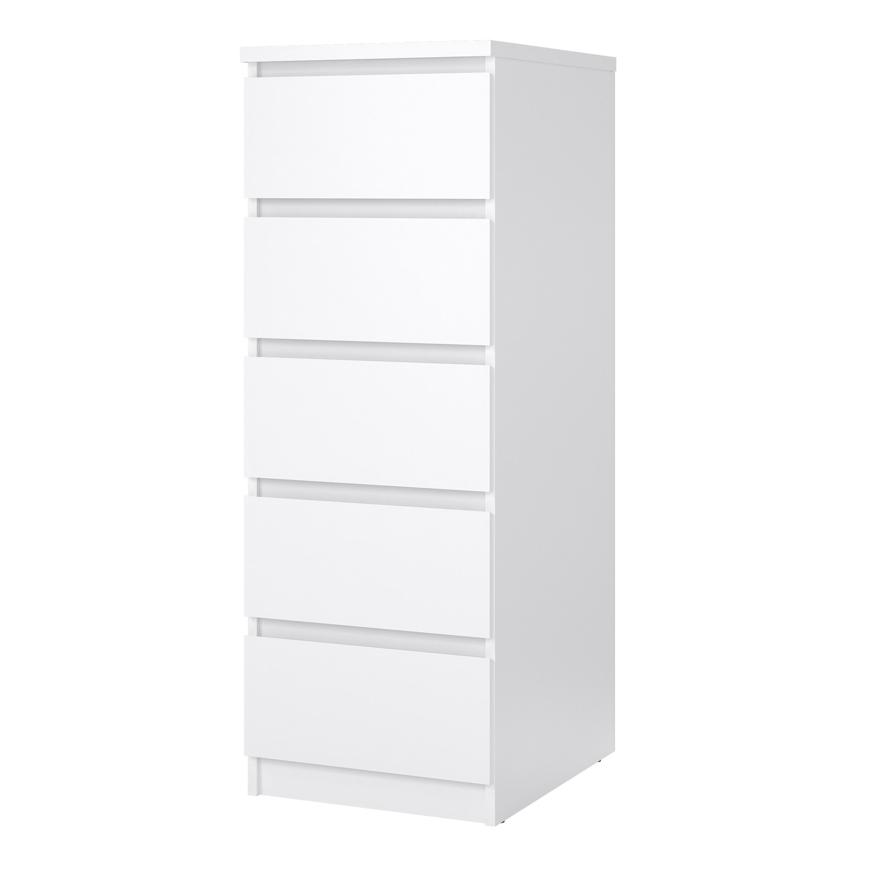 Naia Narrow Chest of 5 Drawers in White High Gloss – FTG, view 3