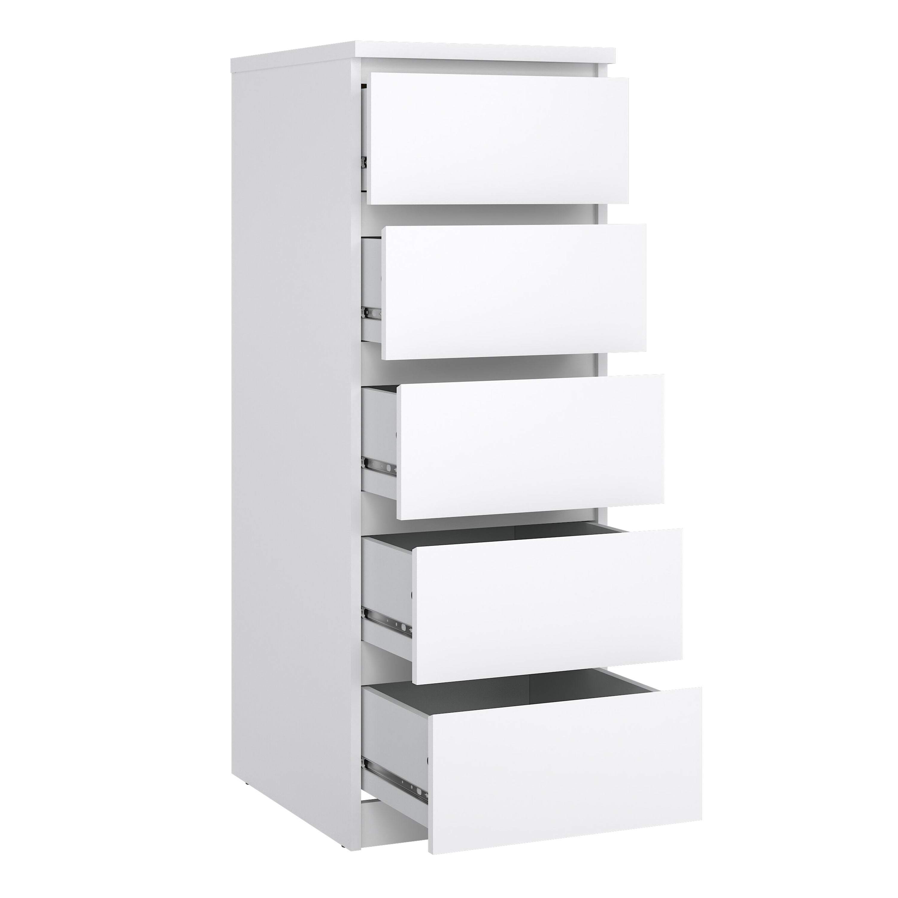 Naia Narrow Chest of 5 Drawers in White High Gloss – FTG, view 4