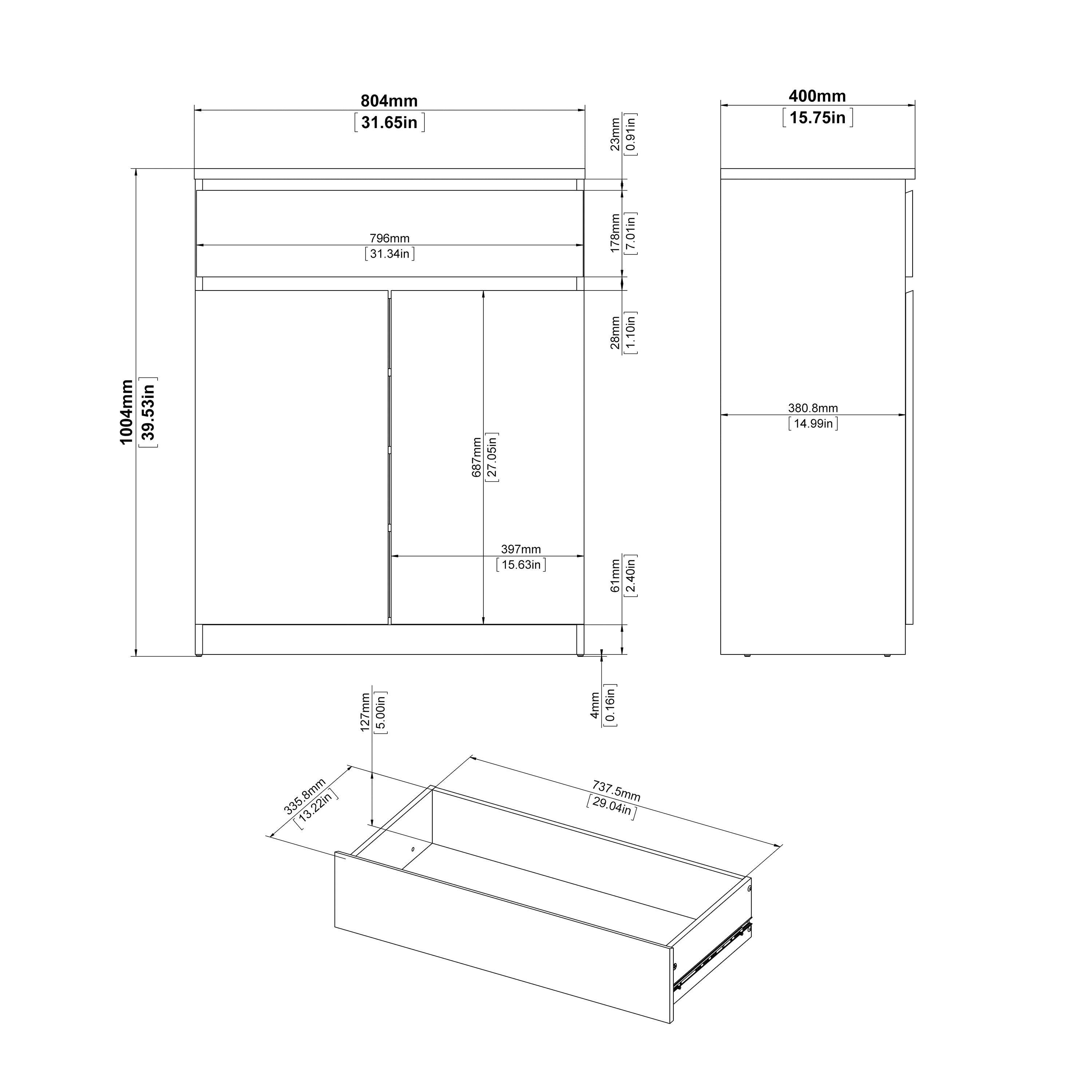 Naia Sideboard 1 Drawer 2 Doors in White High Gloss – FTG, view 9