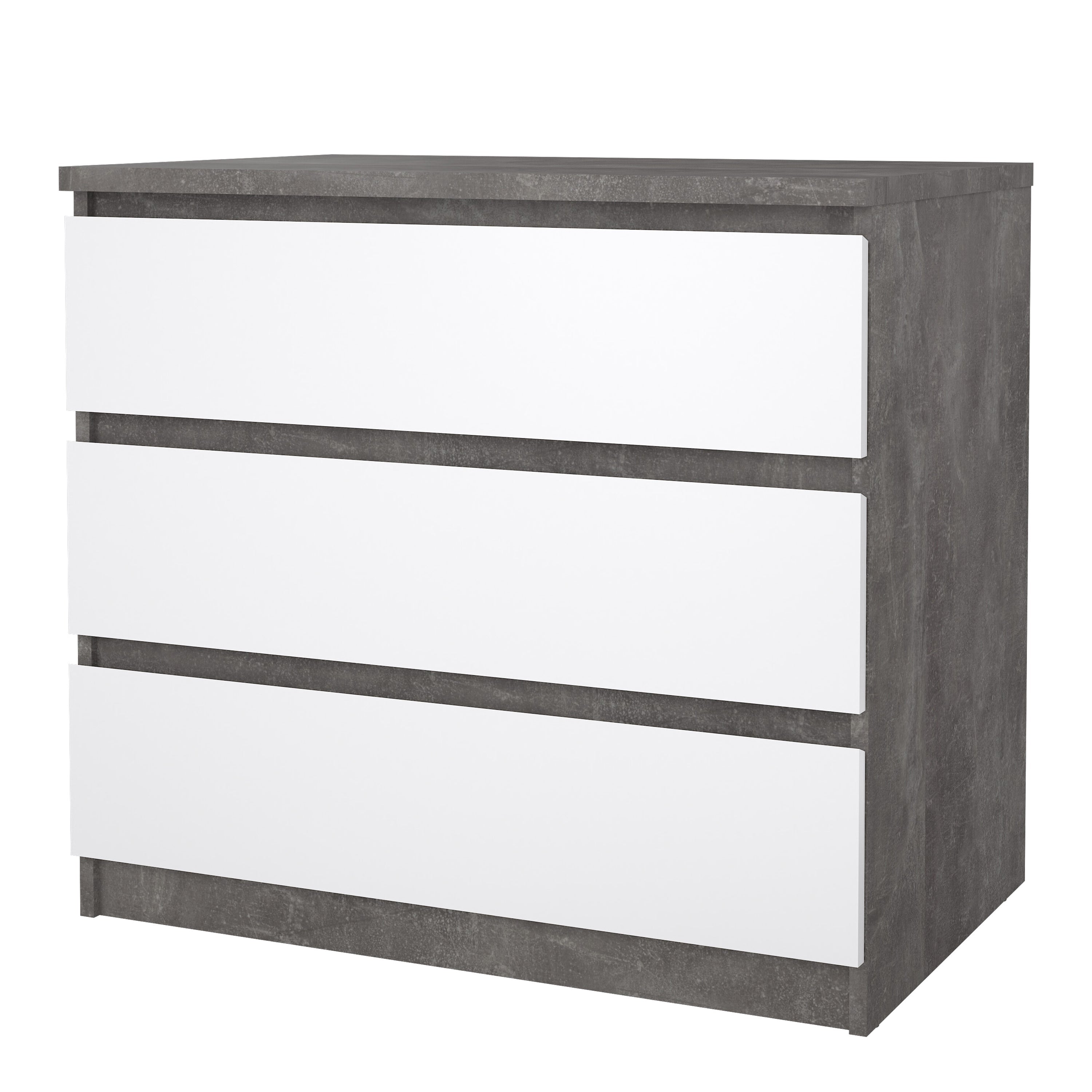 Naia Chest of 3 Drawers in Concrete and White High Gloss – FTG, view 3