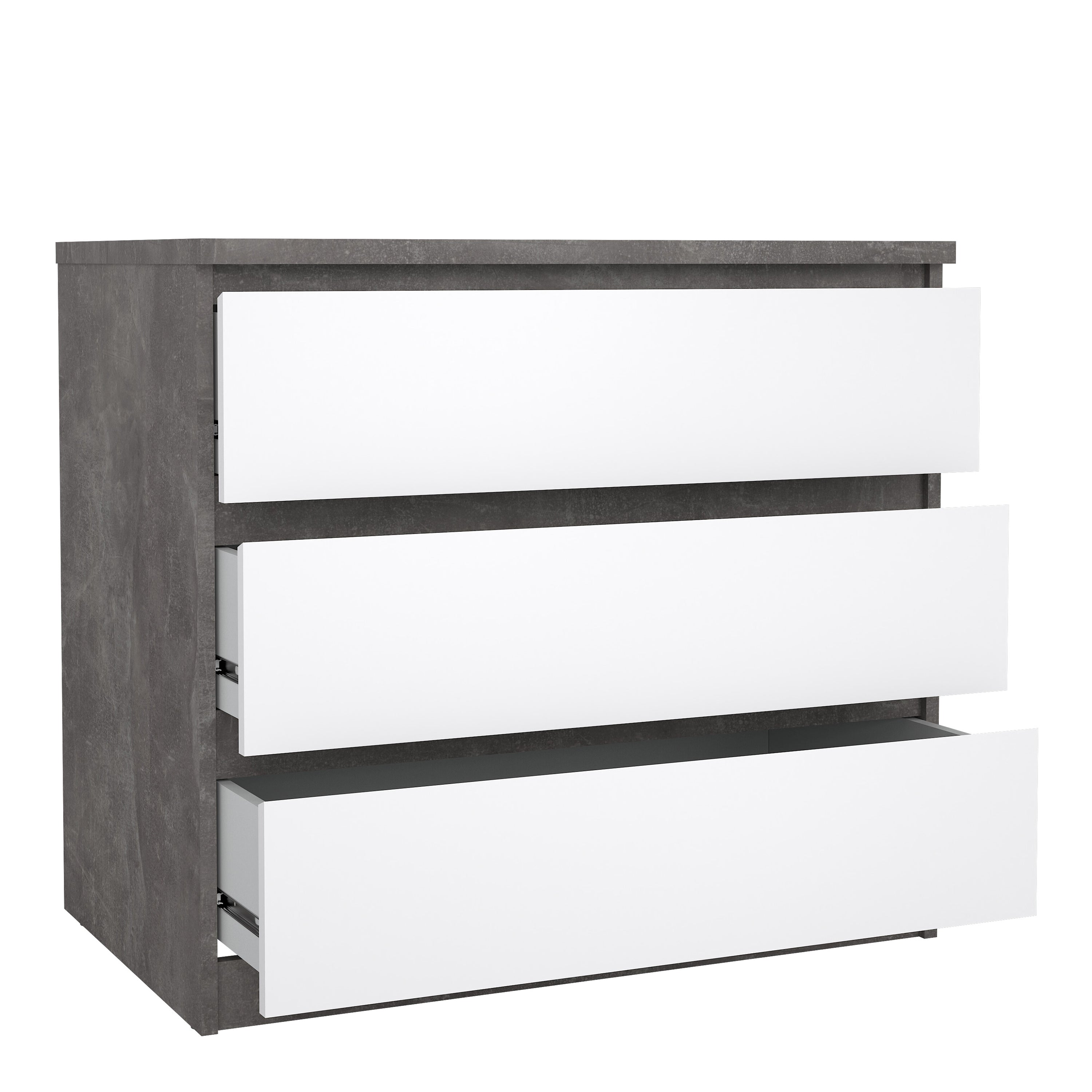 Naia Chest of 3 Drawers in Concrete and White High Gloss – FTG, view 4