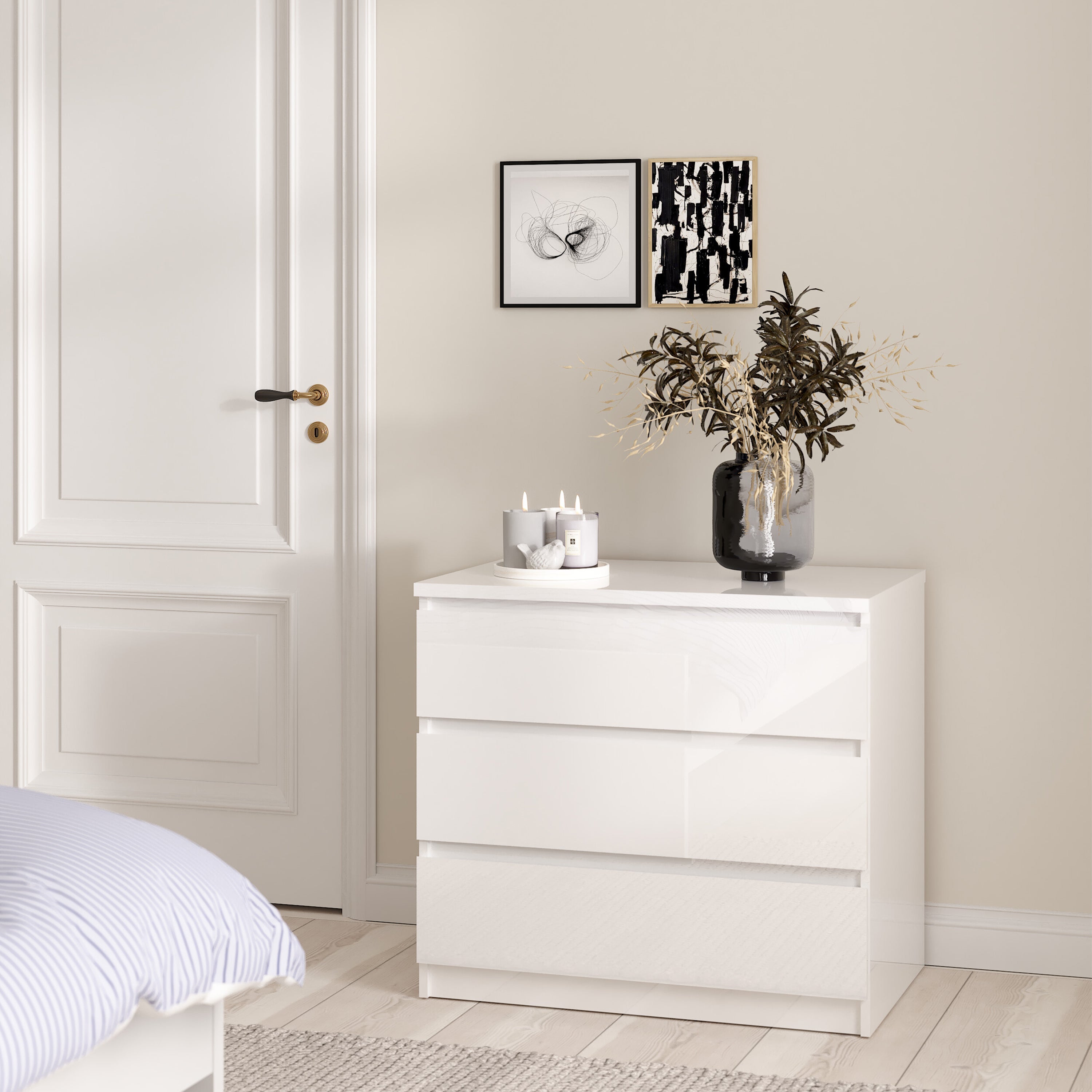 Naia Chest of 3 Drawers in White High Gloss – FTG, view 5