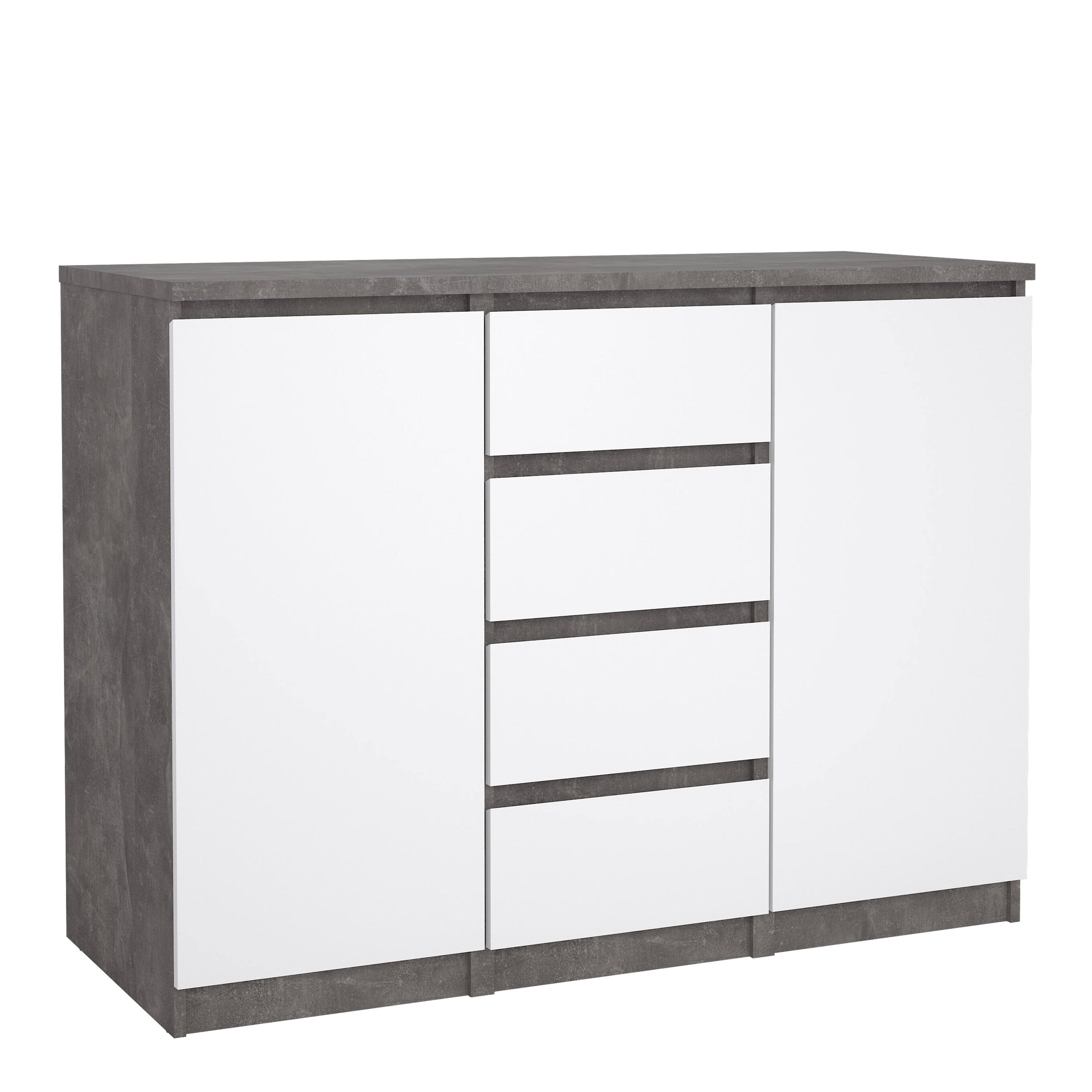 Naia Sideboard 4 Drawers 2 Doors in Concrete and White High Gloss – FTG