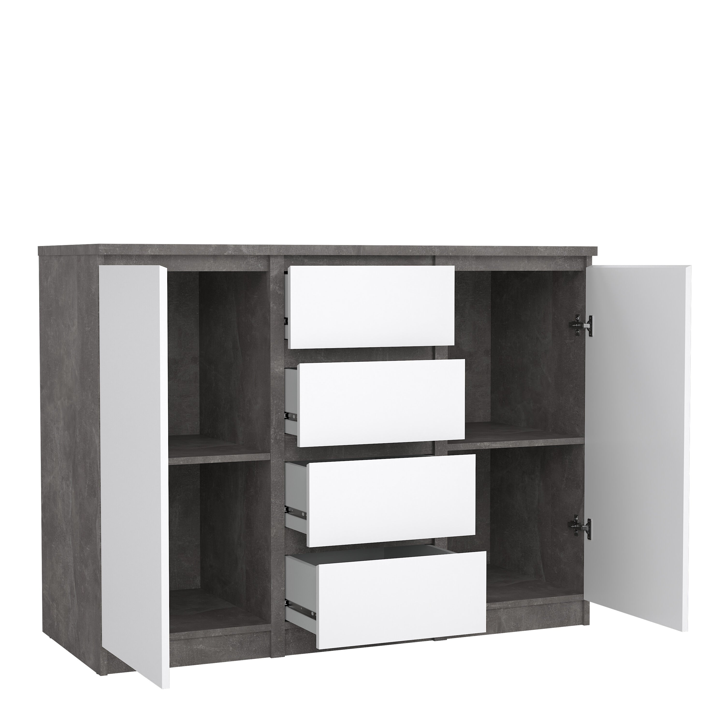 Naia Sideboard 4 Drawers 2 Doors in Concrete and White High Gloss – FTG, view 4