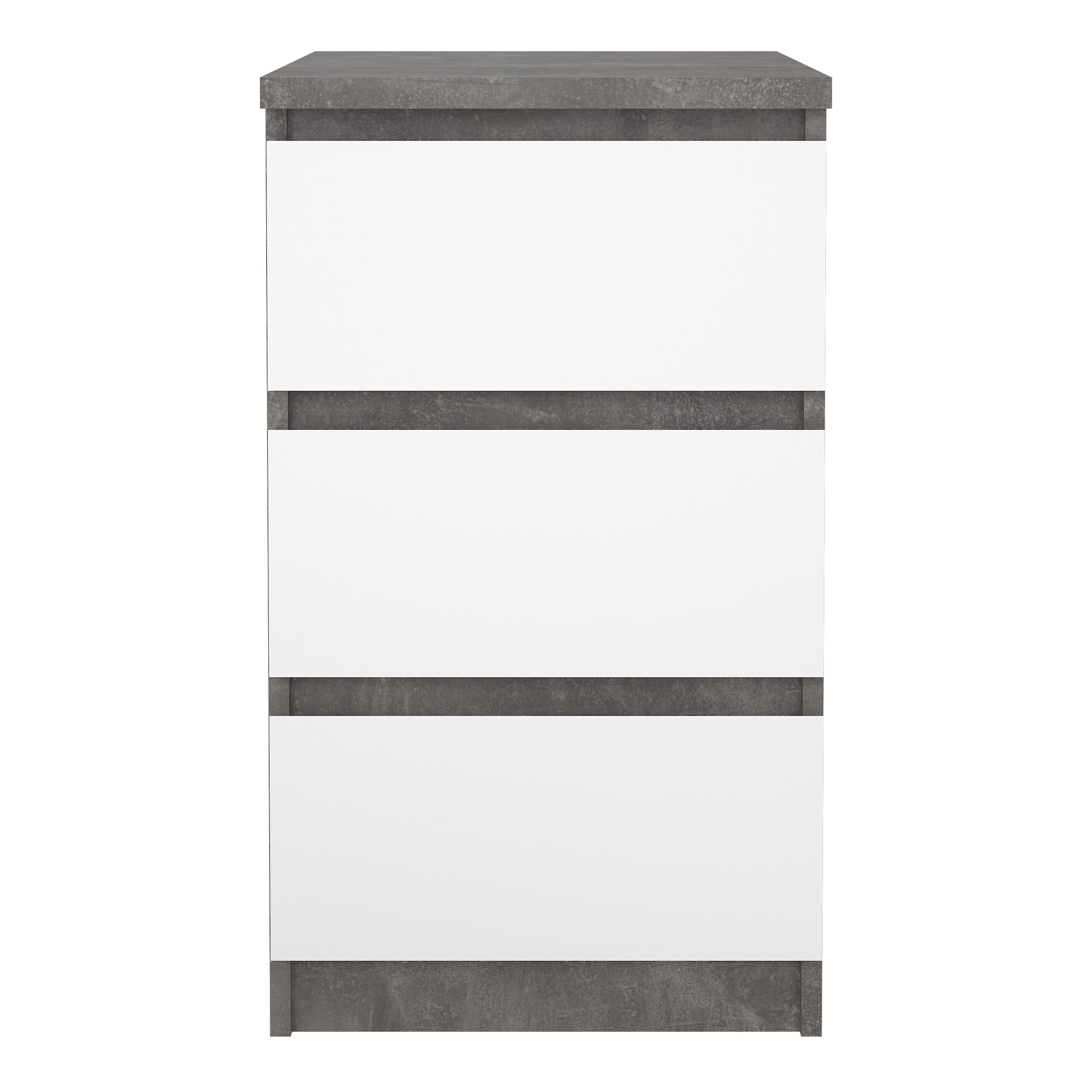 Naia Bedside 3 Drawers in Concrete and White High Gloss – FTG, view 2