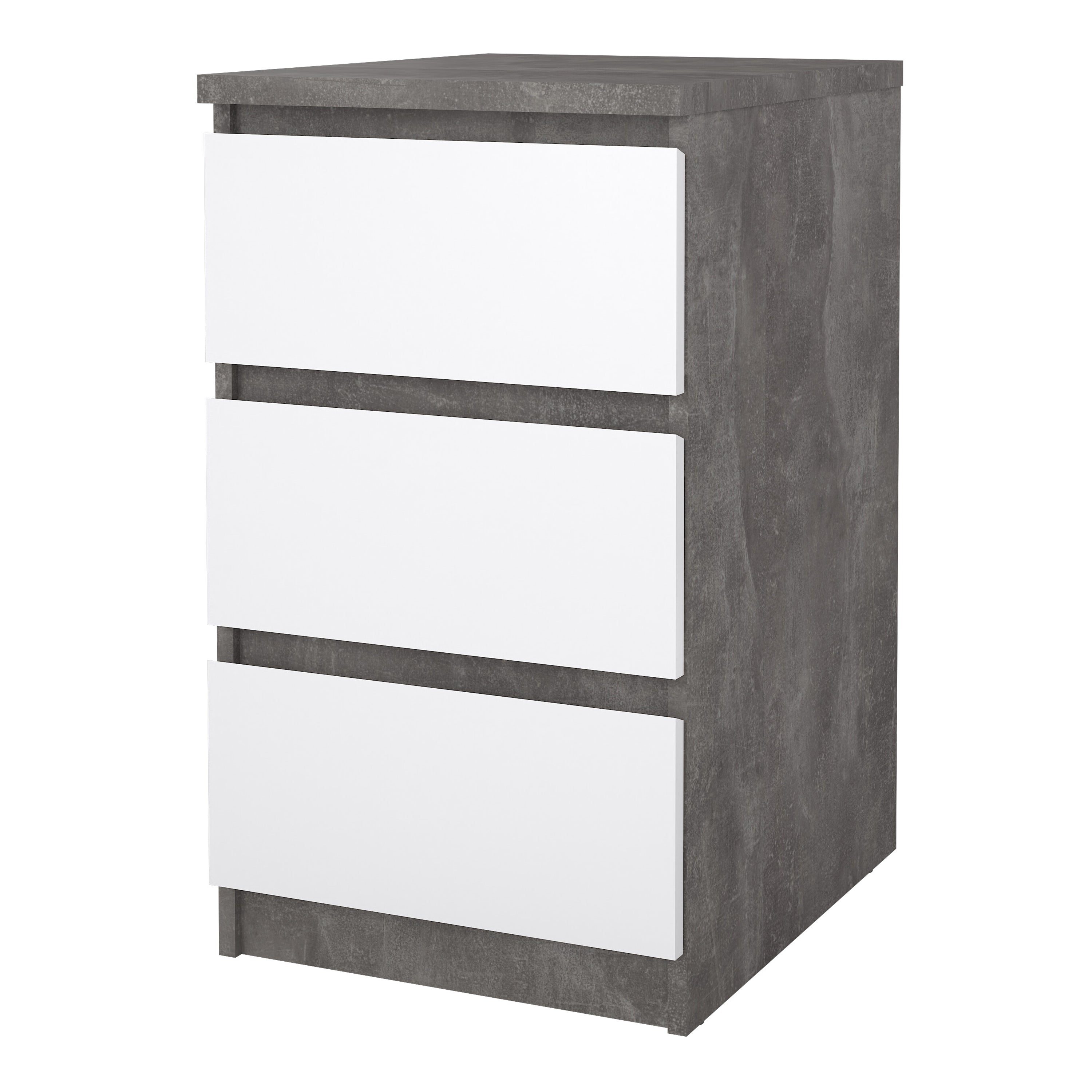 Naia Bedside 3 Drawers in Concrete and White High Gloss – FTG, view 3