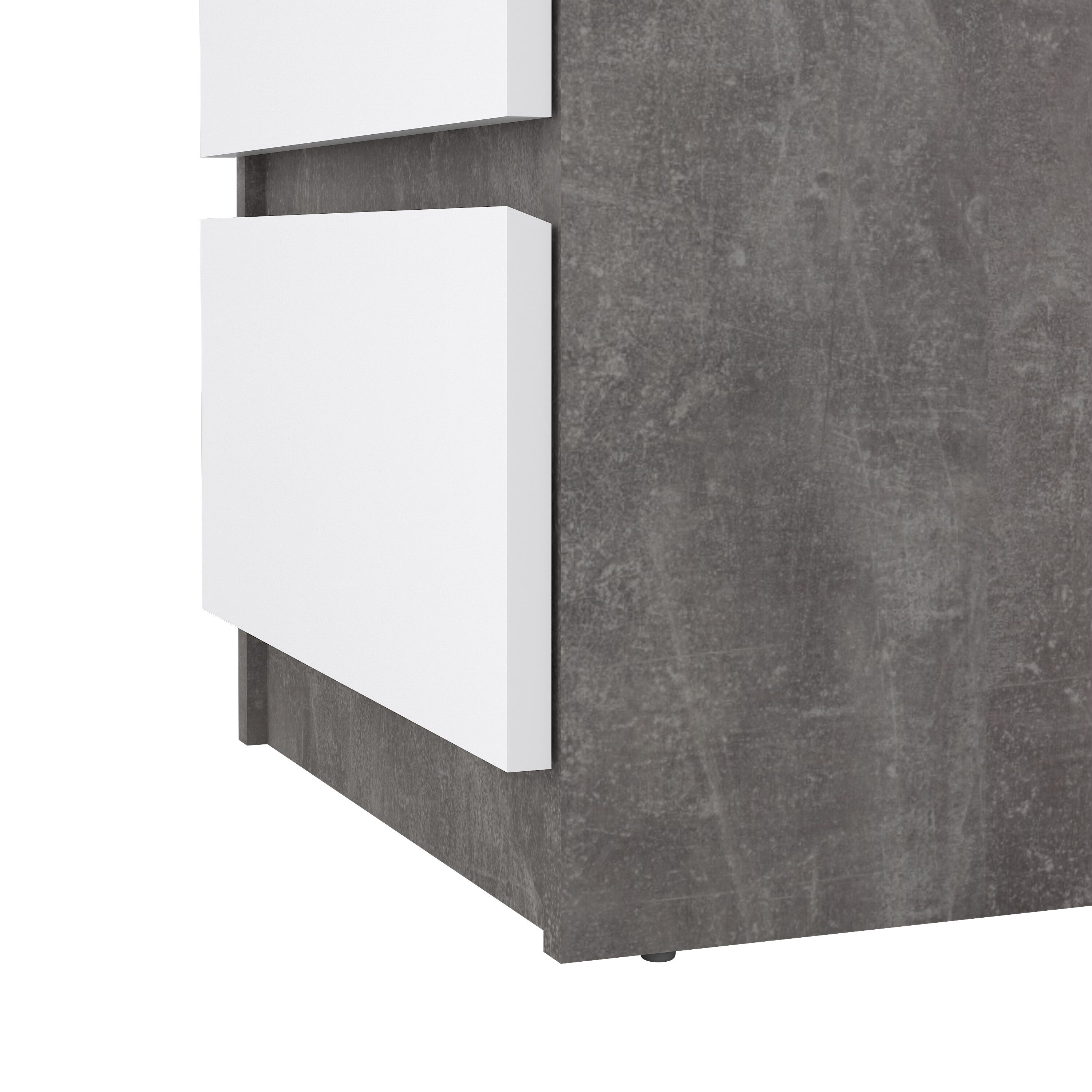 Naia Bedside 3 Drawers in Concrete and White High Gloss – FTG, view 7