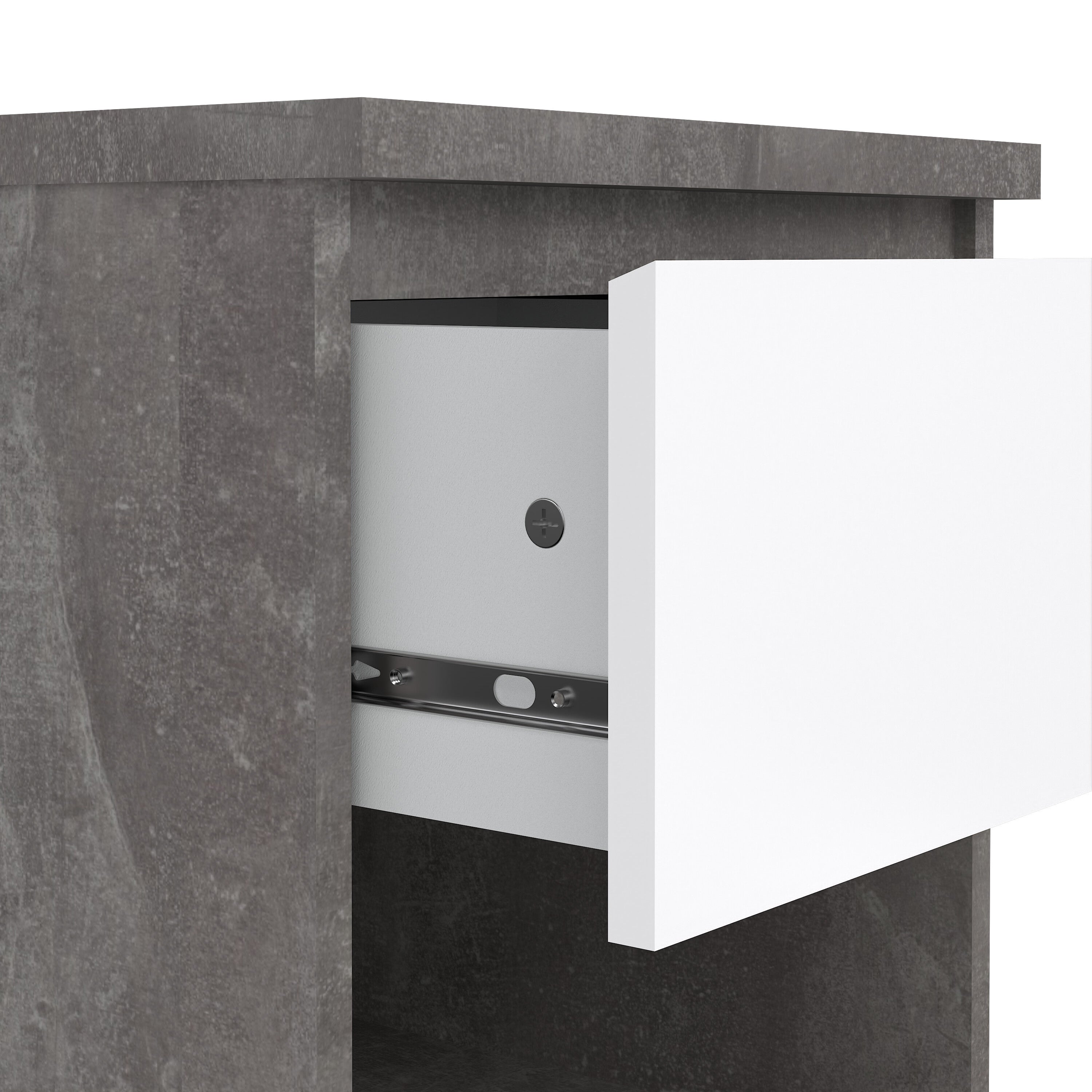 Naia Bedside 1 Drawer 1 Shelf in Concrete and White High Gloss – FTG, view 6