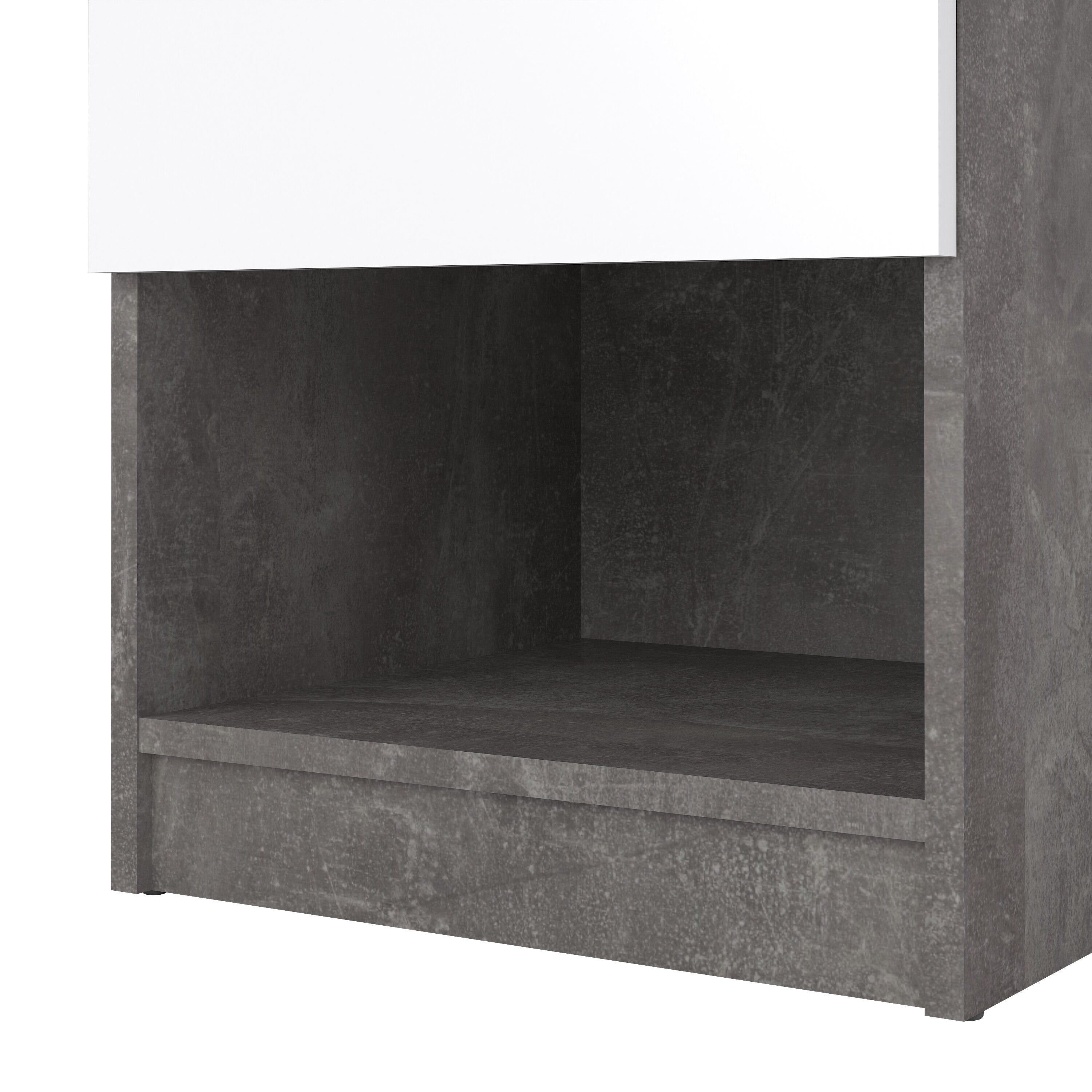 Naia Bedside 1 Drawer 1 Shelf in Concrete and White High Gloss – FTG, view 7