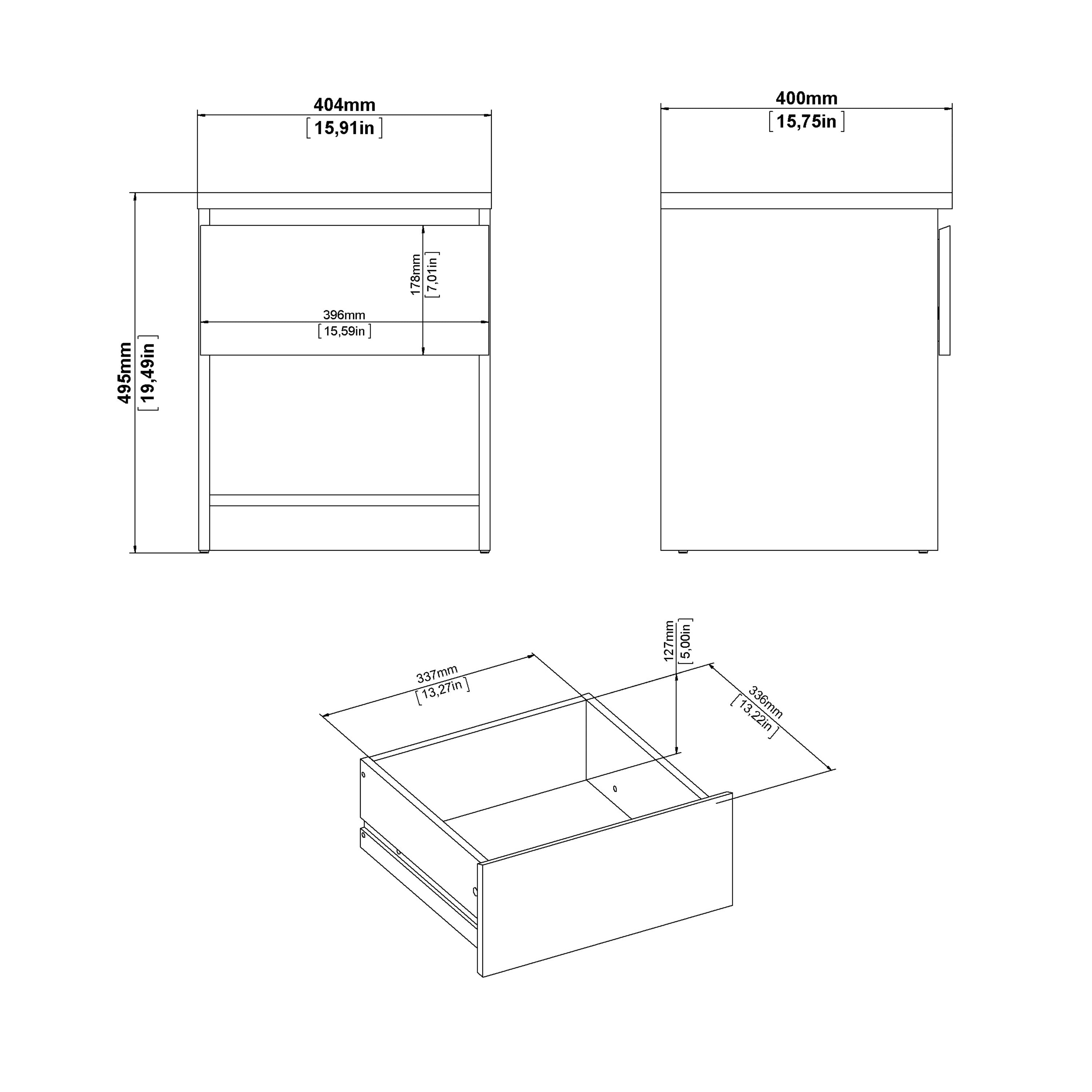 Naia Bedside 1 Drawer 1 Shelf in Concrete and White High Gloss – FTG, view 8