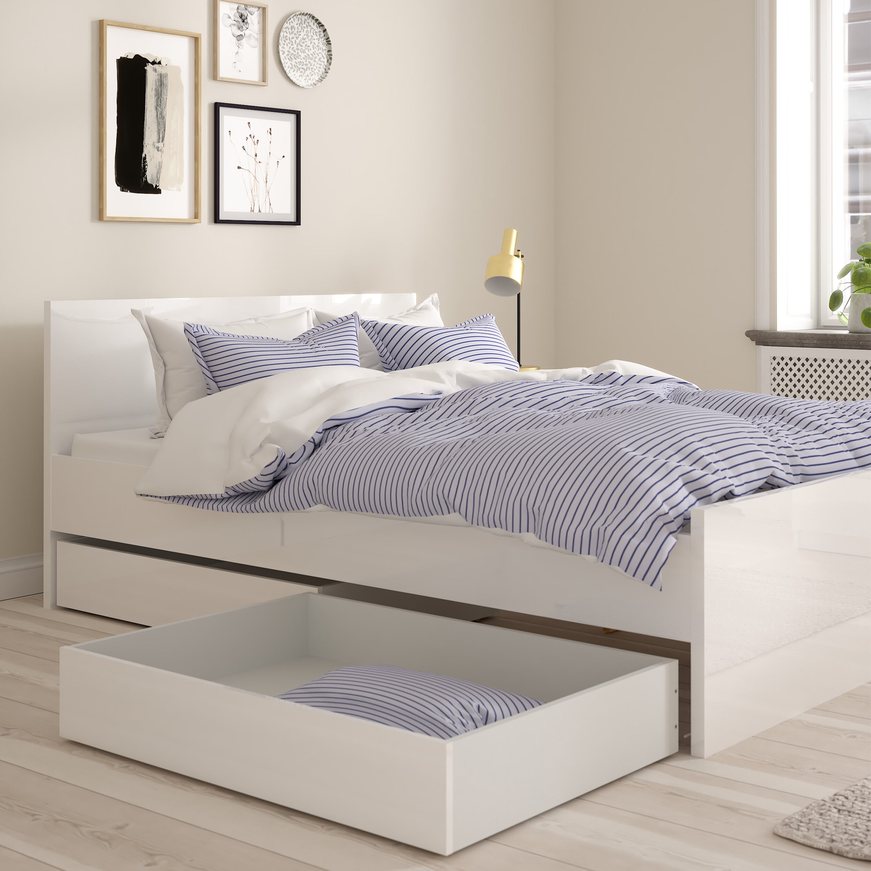 Naia Set of 2 Underbed Drawers (for Single or Double Beds) in White High Gloss – FTG, view 7