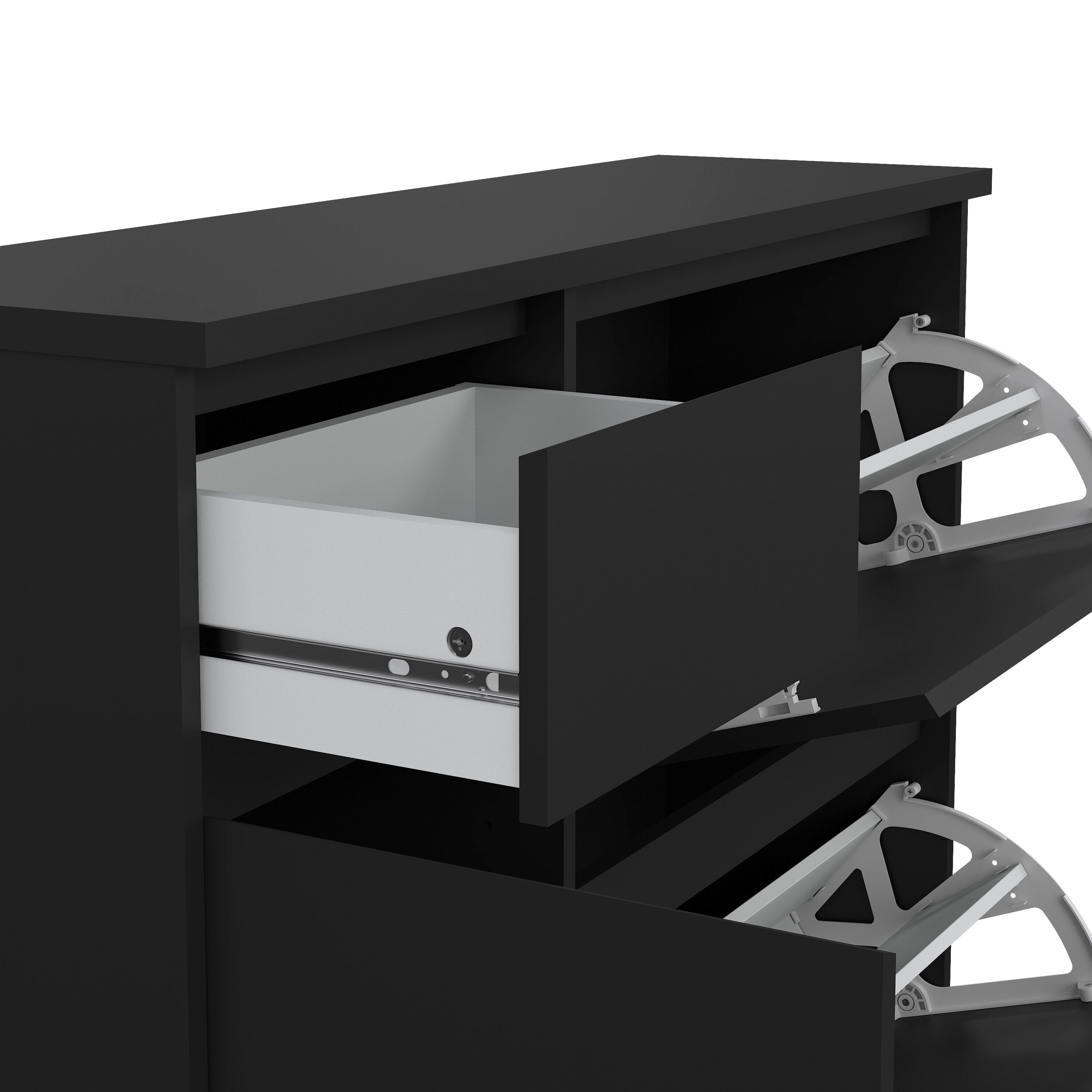 Naia Shoe Cabinet with 2 Flip Down Doors 1 Door and 1 Drawer in Black Matt – FTG, view 10