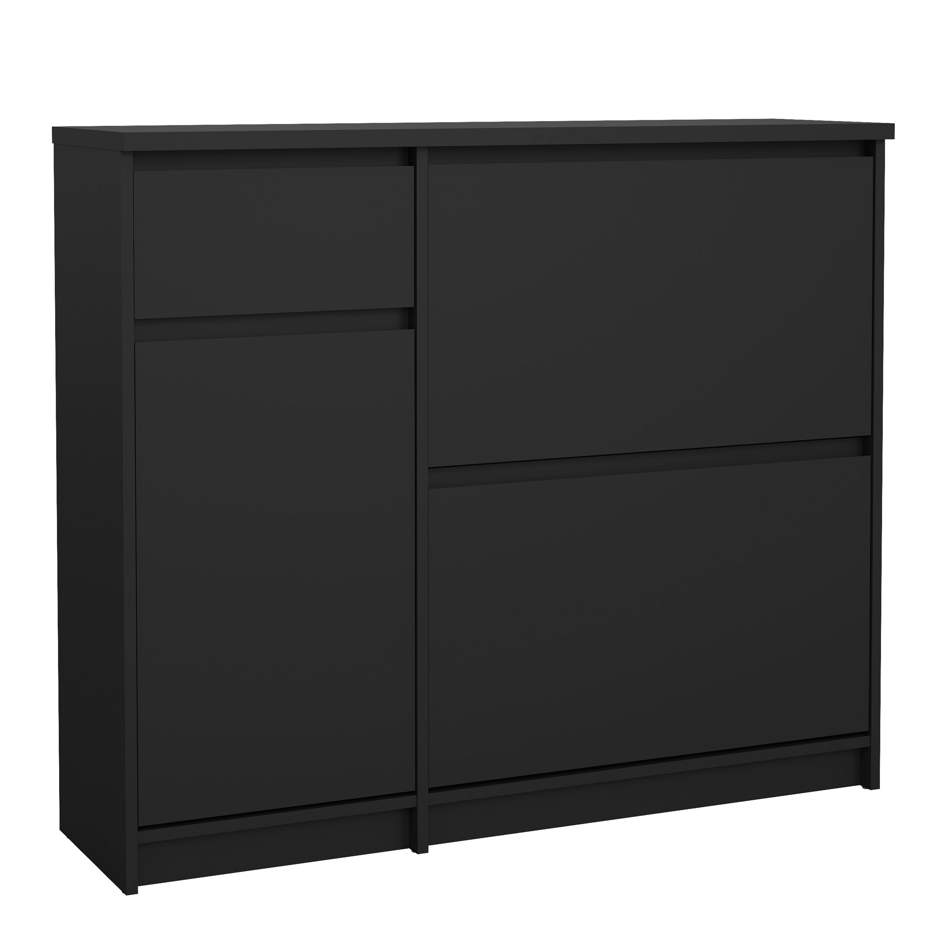 Naia Shoe Cabinet with 2 Flip Down Doors 1 Door and 1 Drawer in Black Matt – FTG