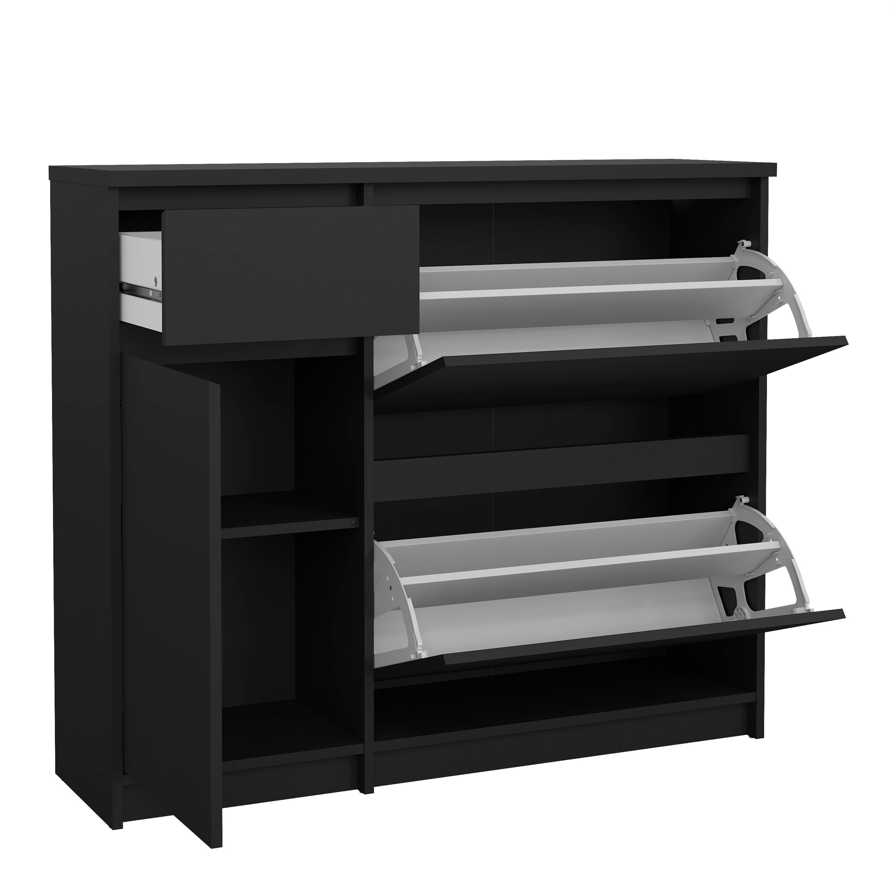 Naia Shoe Cabinet with 2 Flip Down Doors 1 Door and 1 Drawer in Black Matt – FTG, view 5