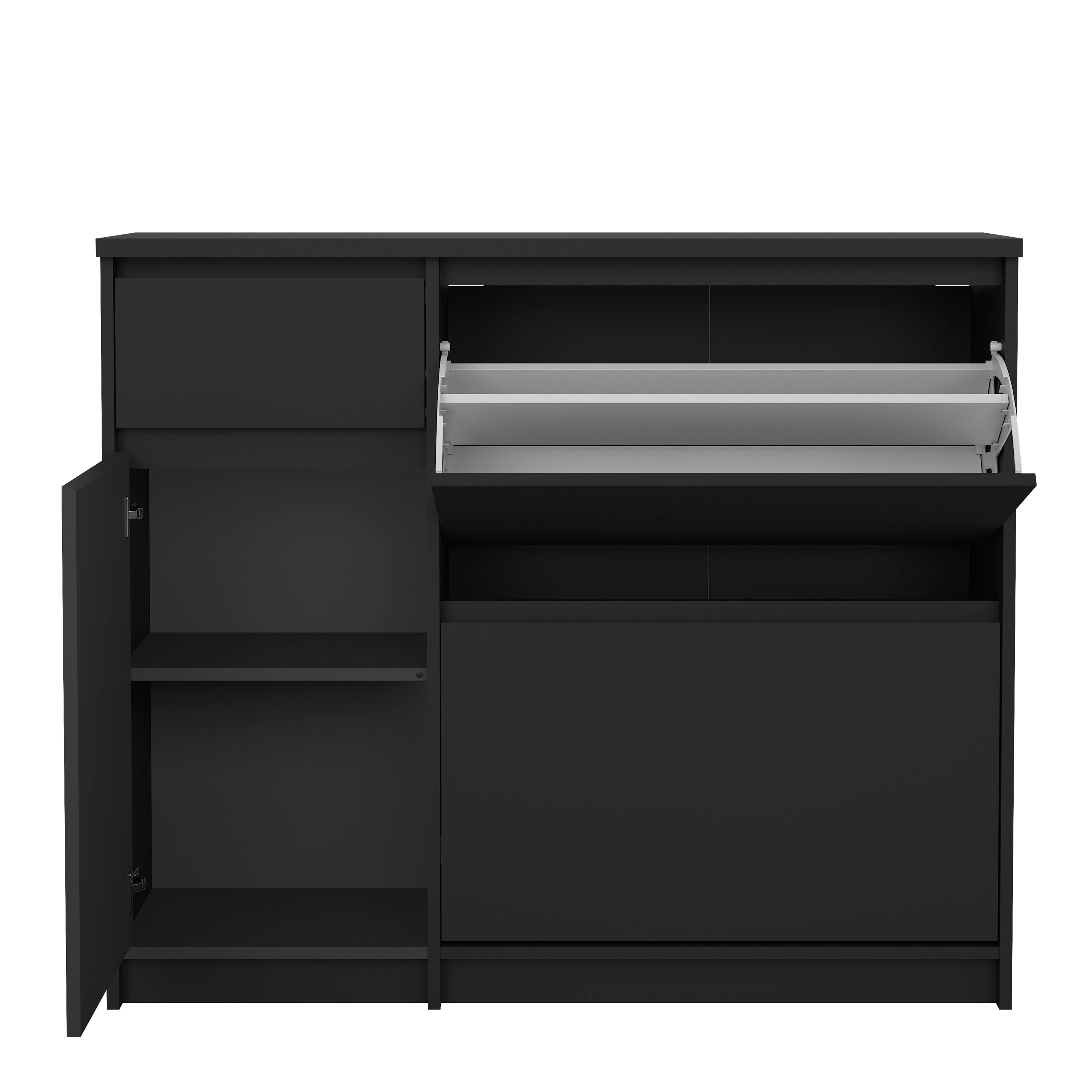 Naia Shoe Cabinet with 2 Flip Down Doors 1 Door and 1 Drawer in Black Matt – FTG, view 6
