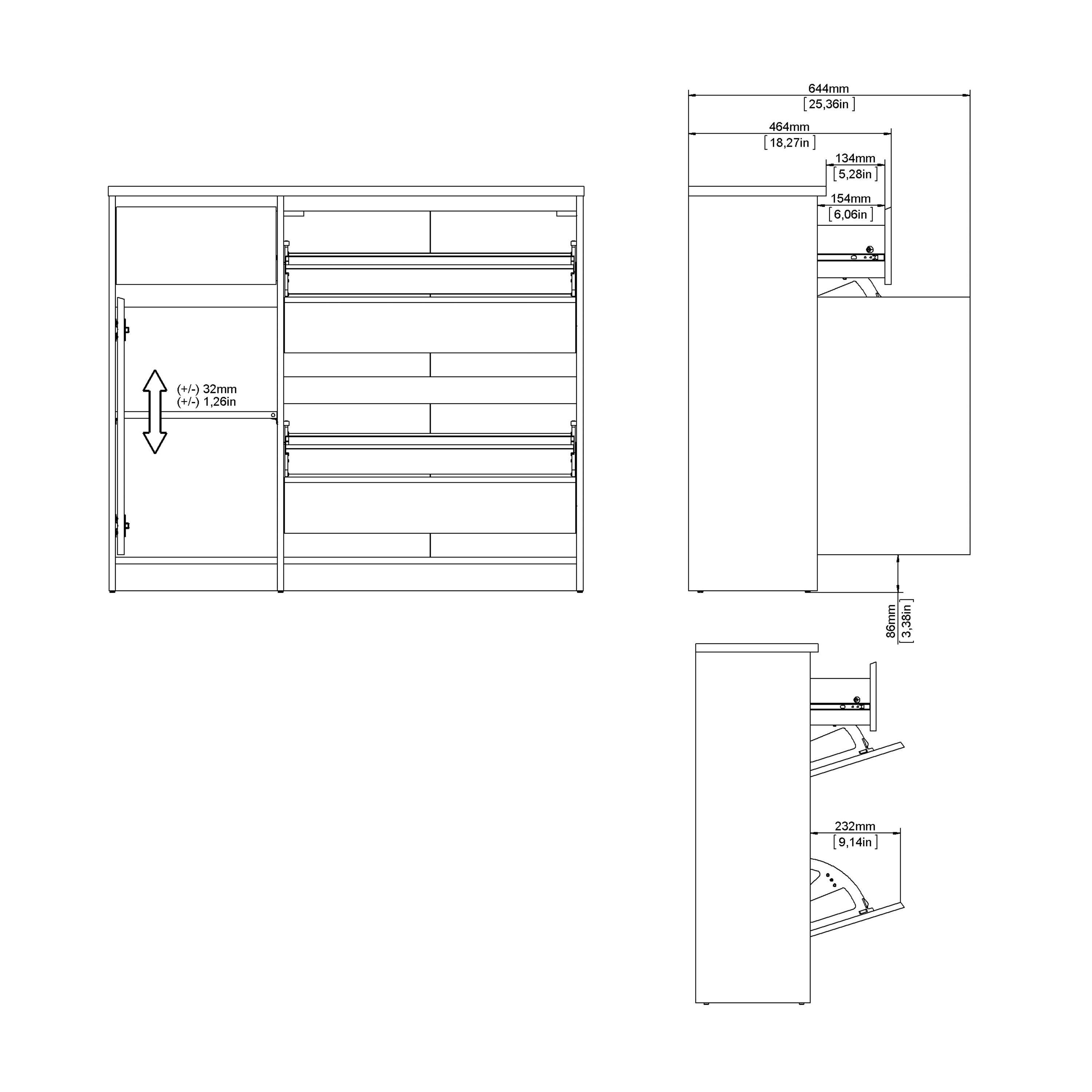 Naia Shoe Cabinet with 2 Flip Down Doors 1 Door and 1 Drawer in Concrete and White High Gloss – FTG, view 11