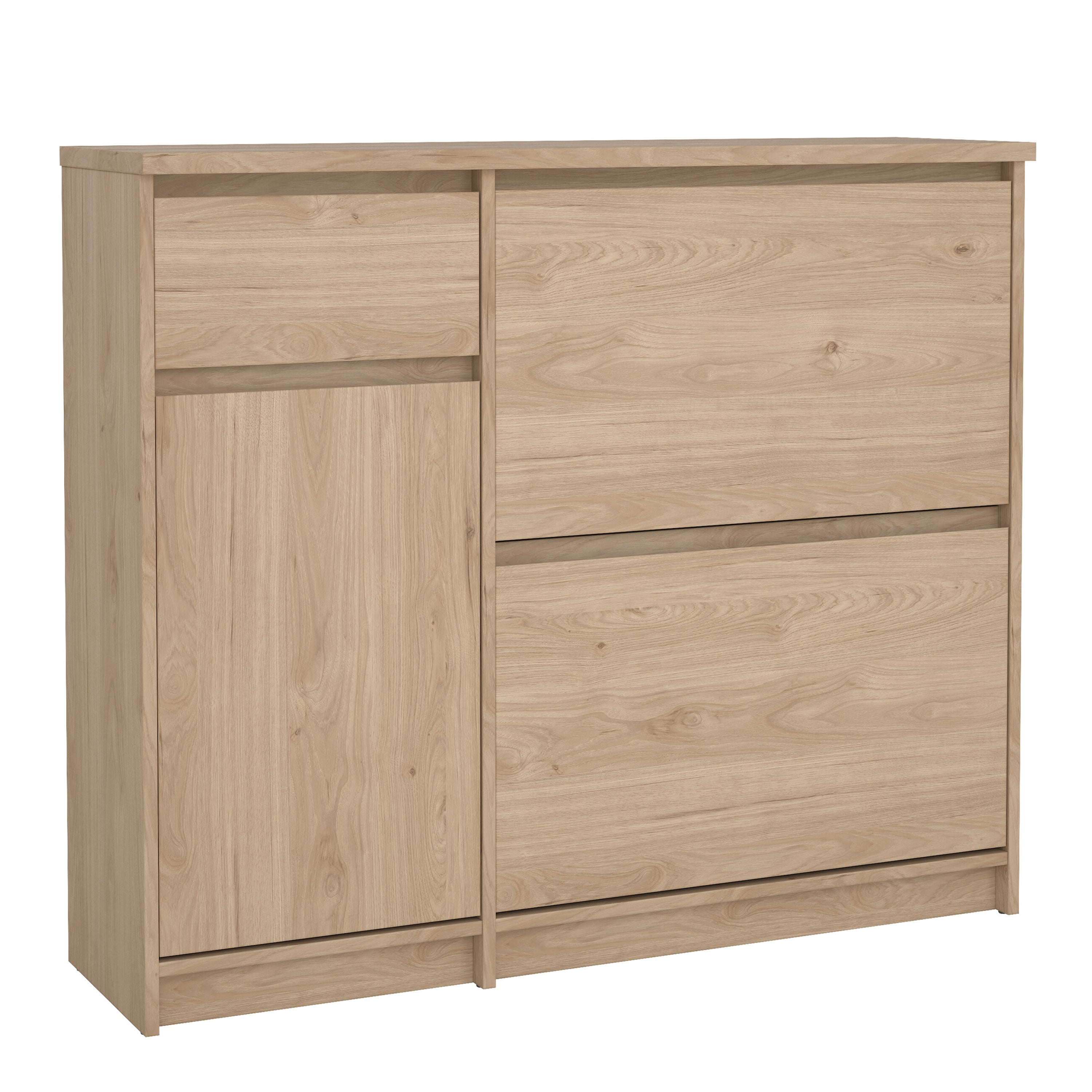 Naia Shoe Cabinet with 2 Flip Down Doors 1 Door and 1 Drawer in Jackson Hickory Oak – FTG