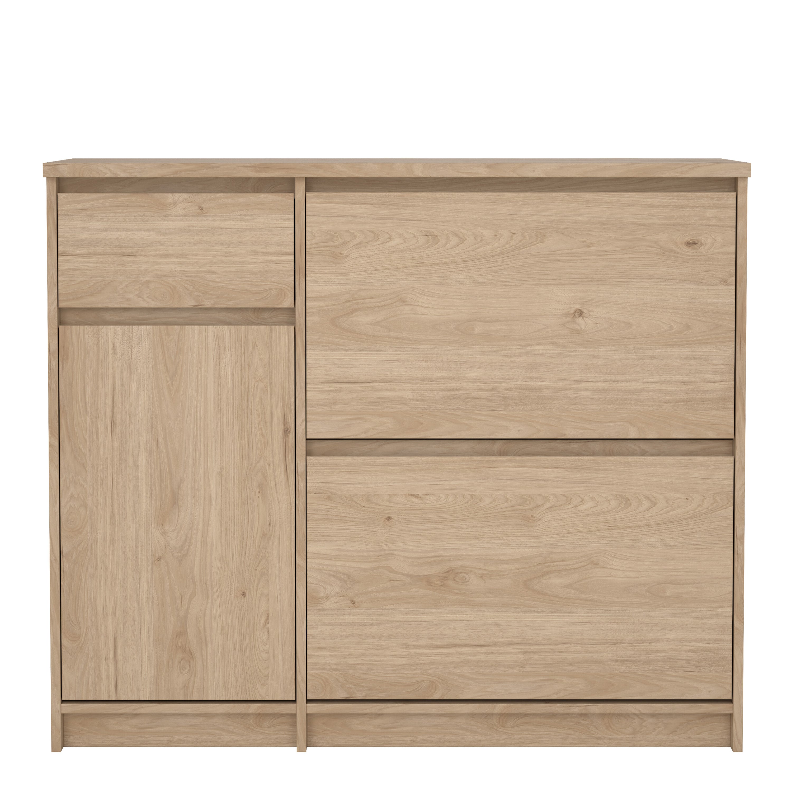 Naia Shoe Cabinet with 2 Flip Down Doors 1 Door and 1 Drawer in Jackson Hickory Oak – FTG, view 2