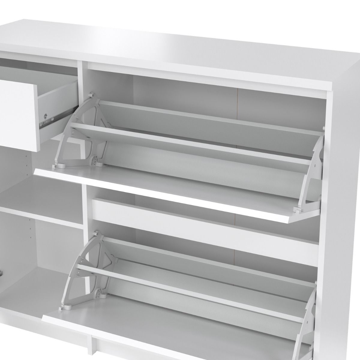 Naia Shoe Cabinet with 2 Flip Down Doors 1 Door and 1 Drawer in White High Gloss – FTG, view 9