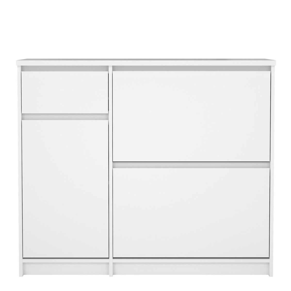 Naia Shoe Cabinet with 2 Flip Down Doors 1 Door and 1 Drawer in White High Gloss – FTG, view 4