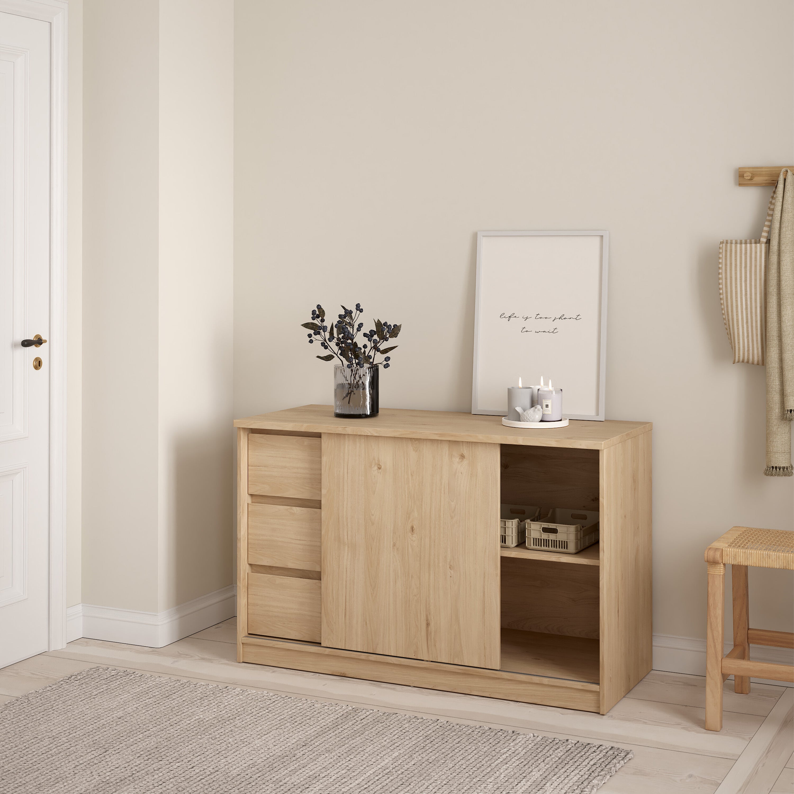 Naia Storage Unit with 1 Sliding Door and 3 Drawers in Jackson Hickory Oak – FTG, view 6